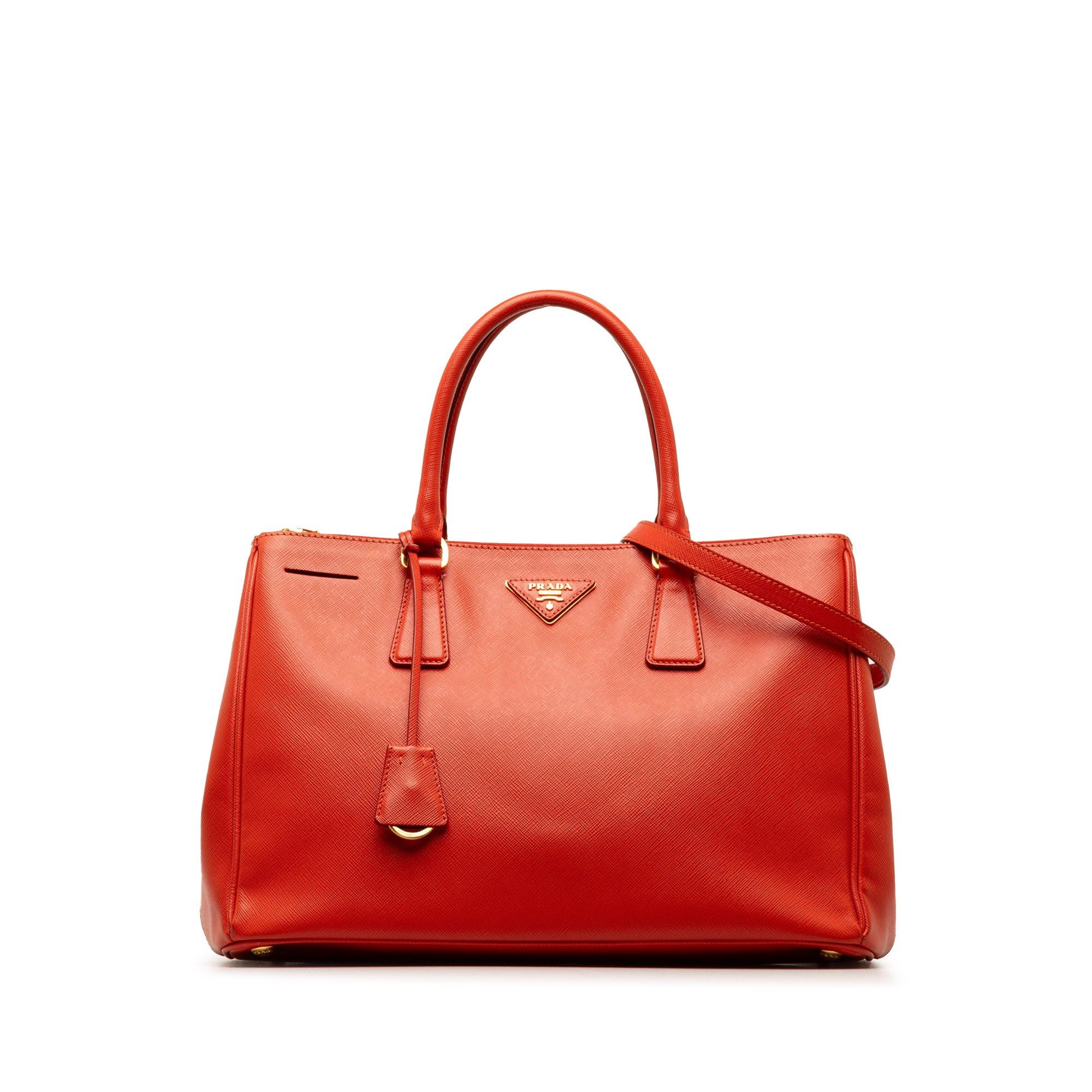 image of Prada Medium Saffiano Lux Galleria Double Zip Satchel in Red, Women's