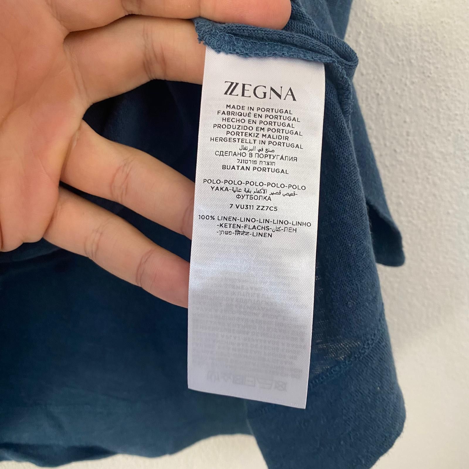 Z Zegna Blue Linen Patch Logo Polo Size US S / EU 44-46 / 1 - 6 Thumbnail