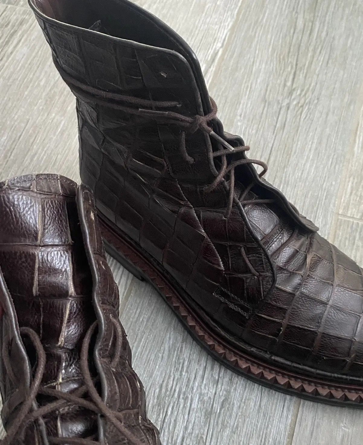 Raf Simons AW2008-2009 Raf Simons Brown Crocodile High Top Vibram Boots Size US 11 / EU 44 - 2 Thumbnail