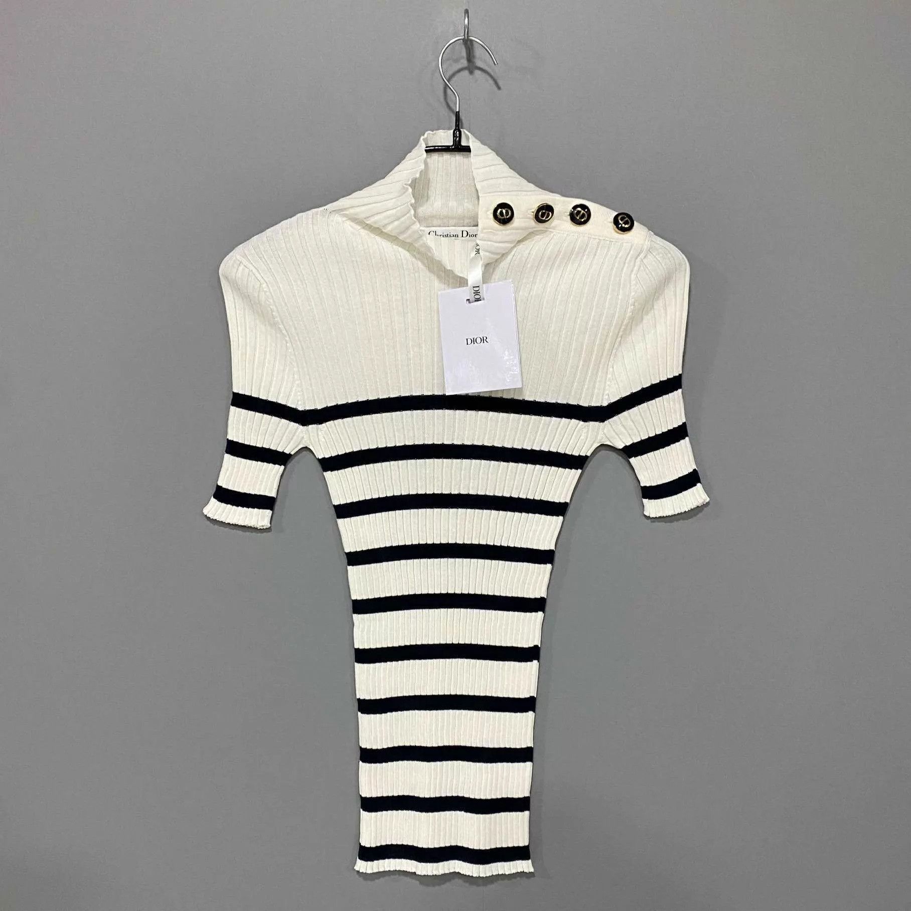 Dior Dior gold button striped knit short sleeve T-shirt 34 Size XS / US 0-2 / IT 36-38 - 1 Thumbnail
