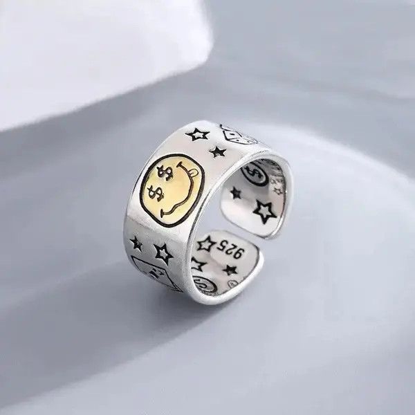 Jewelry Personality Smile Face Poker Dice Design Vintage Thai Silver Size ONE SIZE - 6 Thumbnail