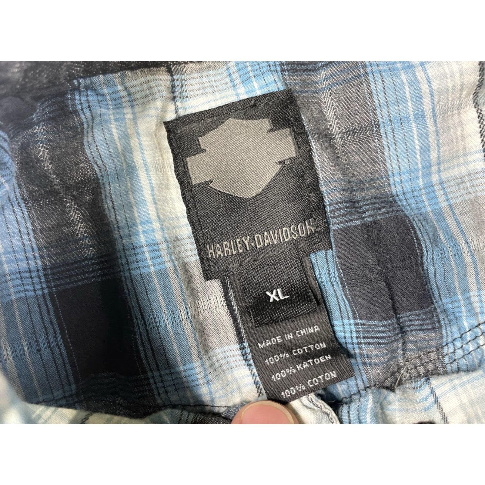 Harley Davidson Harley-Davidson Shirt XL Men Plaid Short Sleeve Button Up Blue Black with Embroidered Patches Size US XL / EU 56 / 4 - 3 Thumbnail