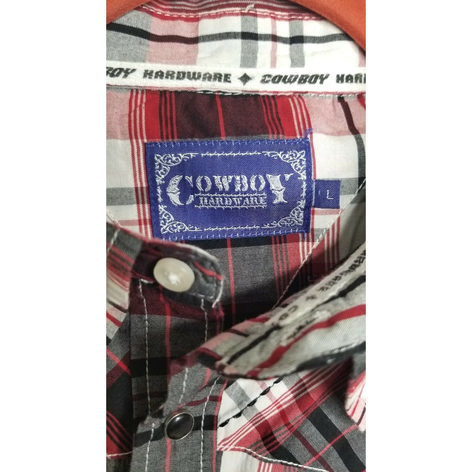Vintage Cowboy Hardware Western Shirt L Pearl Snap Barbed Wire Embroidery Plaid Red Cotton Men Size L Size US L / EU 52-54 / 3 - 4 Thumbnail