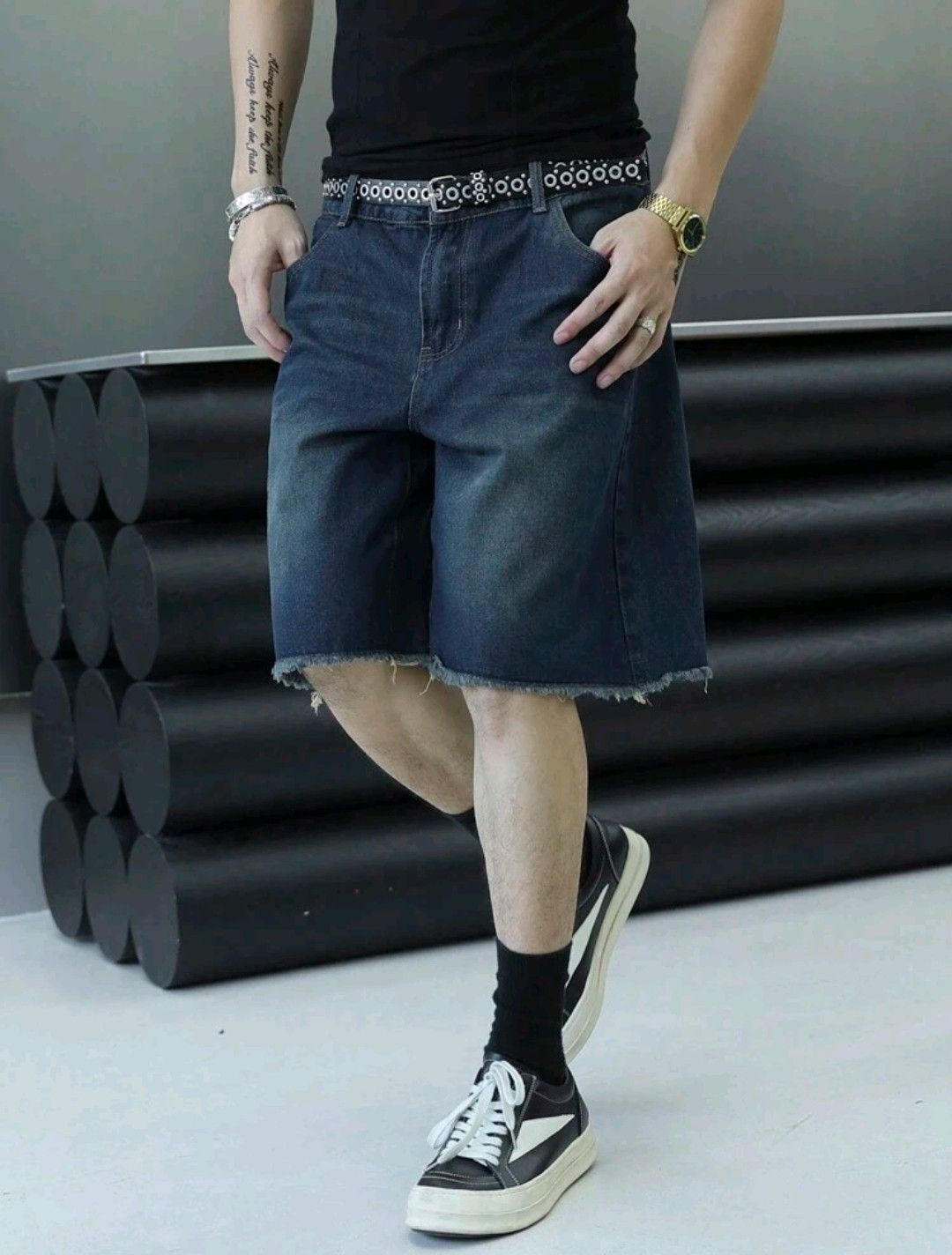 Japanese Brand × Jean Bold Distressed Faded Frayed Streetwear Y2K Jorts Size US 34 / EU 50 - 4 Thumbnail