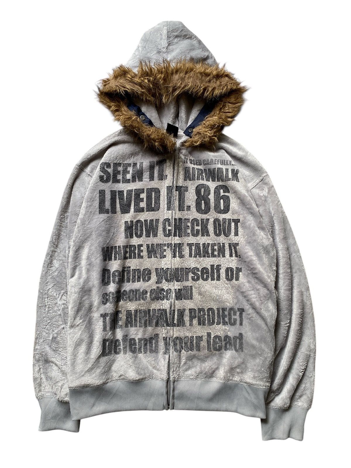 Japanese Brand Airwalk Poem Design Fleece Fur Hoodie Size US M / EU 48-50 / 2 - 2 Thumbnail