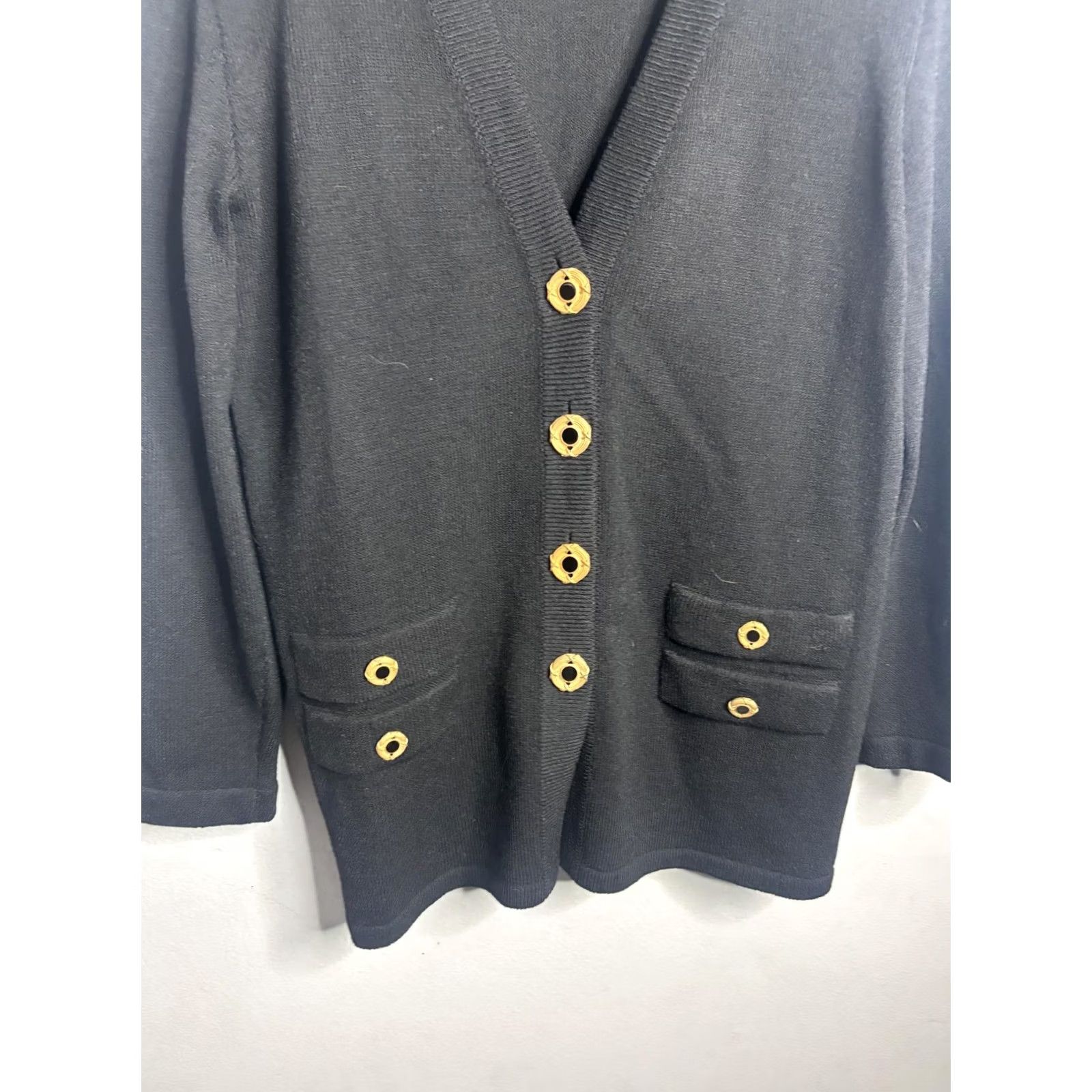 Vintage VINTAGE Toula Cardigan Sweater Womens 12 Black Knit V-Neck Pockets Button Made USA Women Size XL / US 12-14 / IT 48-50 - 2 Thumbnail