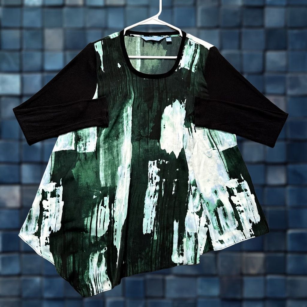 Vintage Simply Vera Vera Wang Top Women L Green Long Sleeve Blouse Boho Geometric Crew? Size L / US 10 / IT 46 - 1 Thumbnail