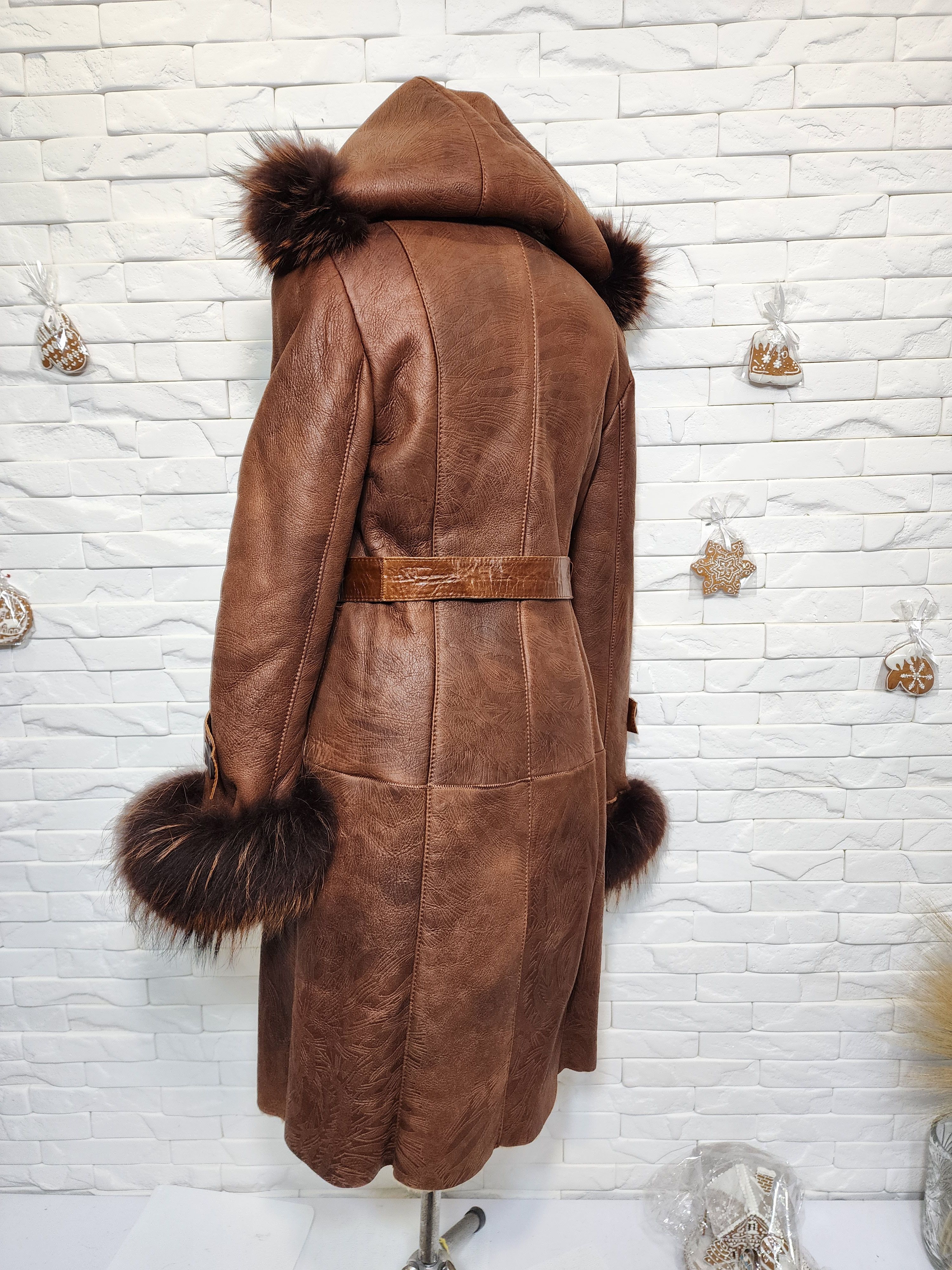 Uniqlo Brown Sheepskin Coat : Hooded Winter Fur Outerwear Size L / US 10 / IT 46 - 6 Thumbnail