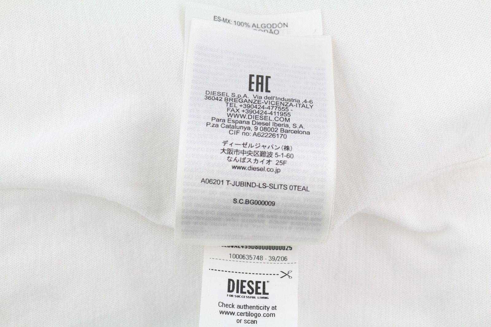 Diesel T-JUBIND-LS-SLITS 3XL White Crew Tricot T-Shirt 85145 Size US XXL / EU 58 / 5 - 9 Thumbnail