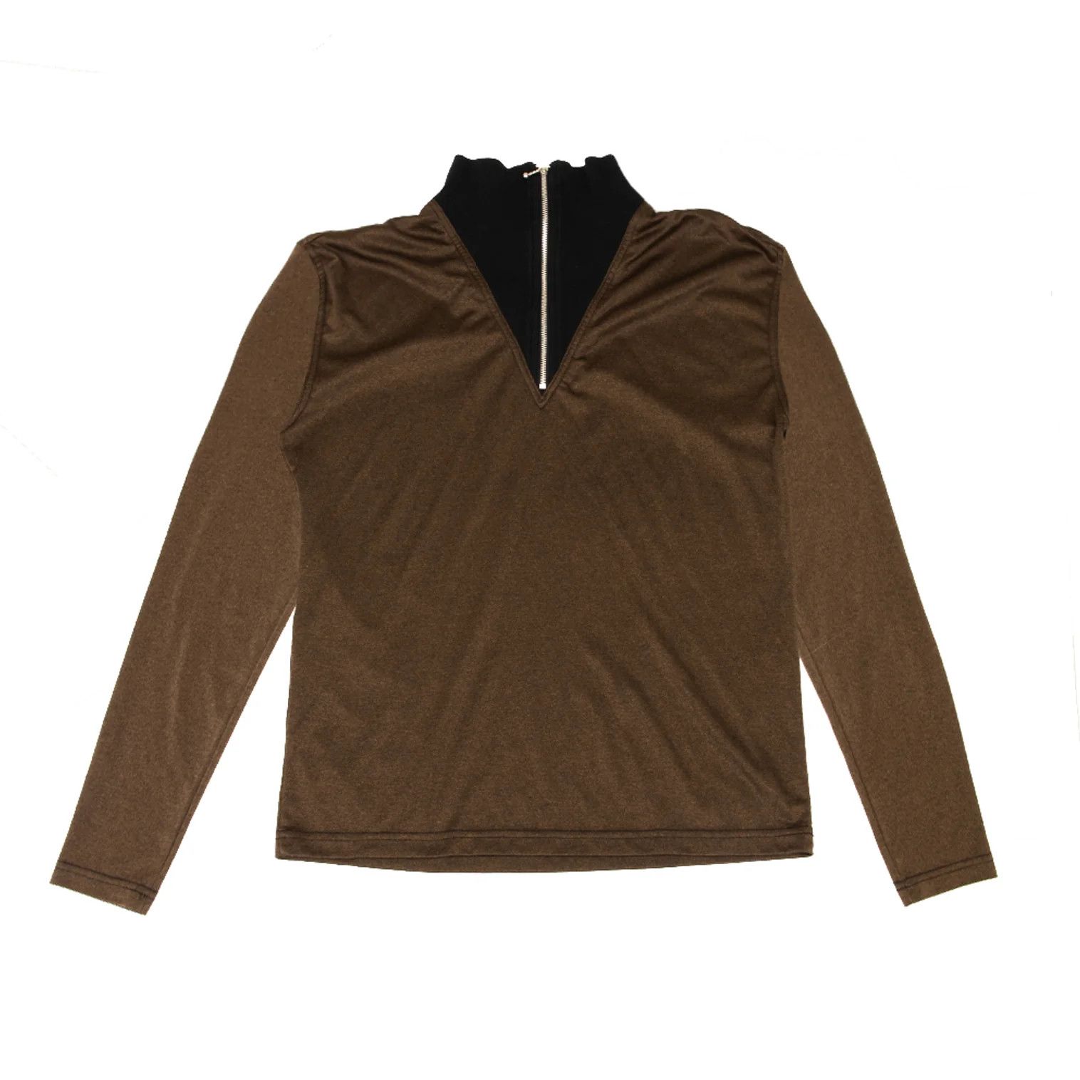 Jean Paul Gaultier Junior Half-Zip Ribbed Cut and Sew in Brown Black Size US M / EU 48-50 / 2 - 1 Thumbnail