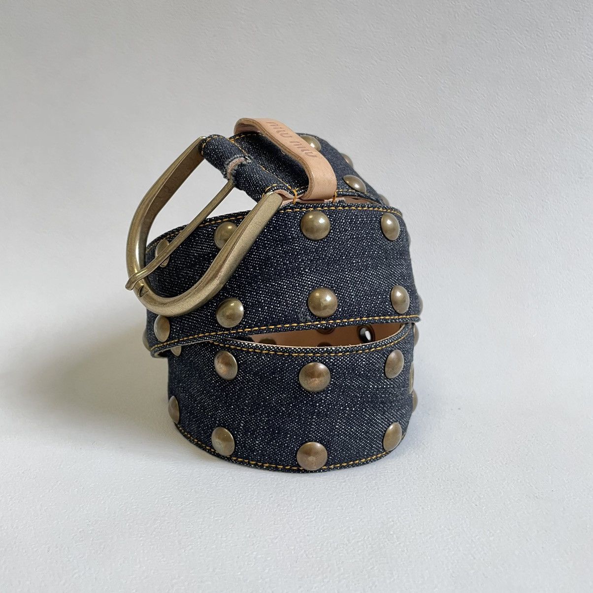 Miu Miu Mid 2000s Blue Studded Denim Belt Size 32 - 16 Thumbnail