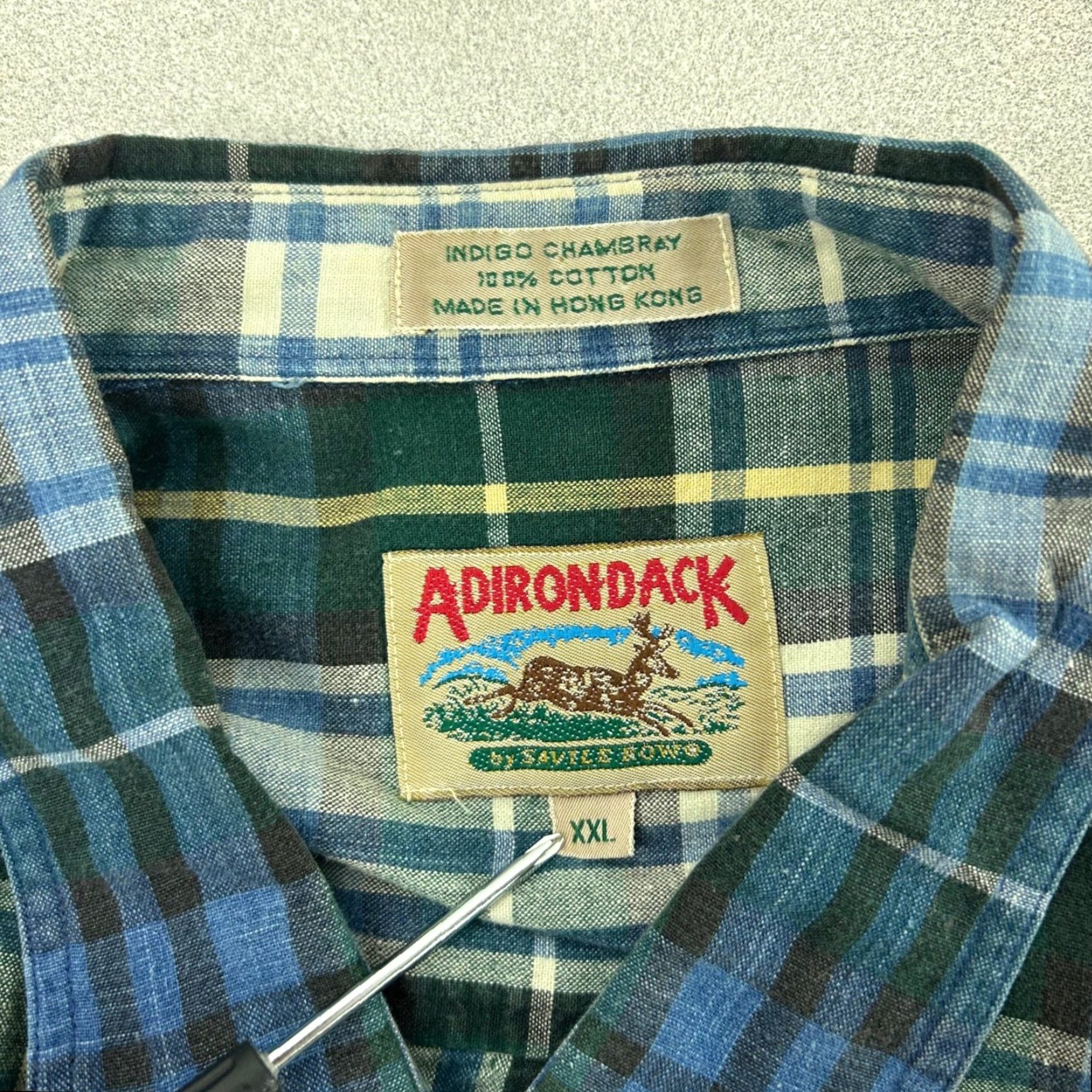 Vintage VINTAGE Adirondack Shirt Indigo Chambray Plaid Long Sleeve Button Up Mens 2XL Green Plaid Button-Up Chest Pocket Casual Fall Winter Mens Size US XXL / EU 58 / 5 - 5 Thumbnail