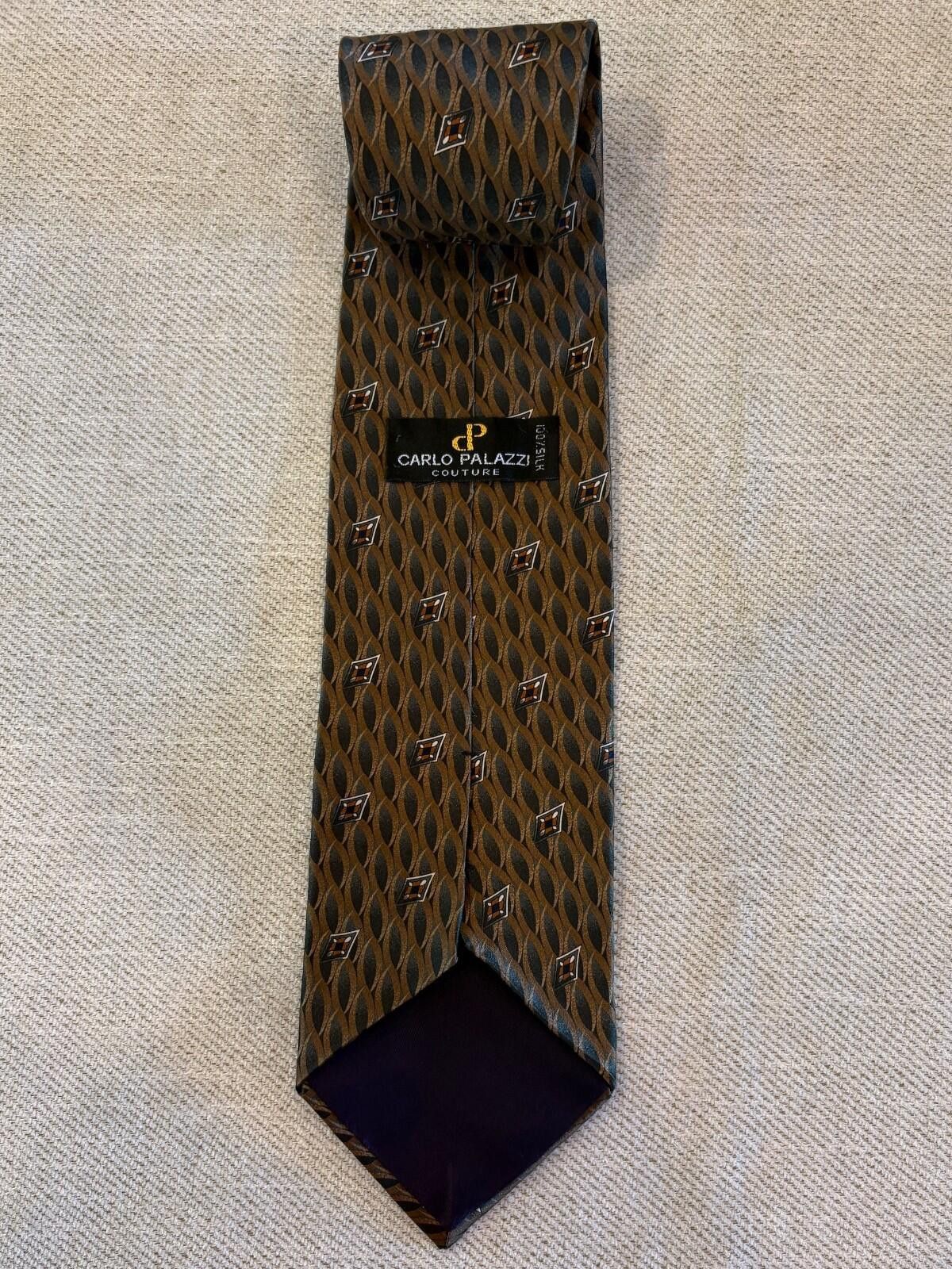 Carlo Palazzi Carlo Palazzi Couture Silk Tie Gold Charcoal Made in USA Vtg Size ONE SIZE - 4 Thumbnail