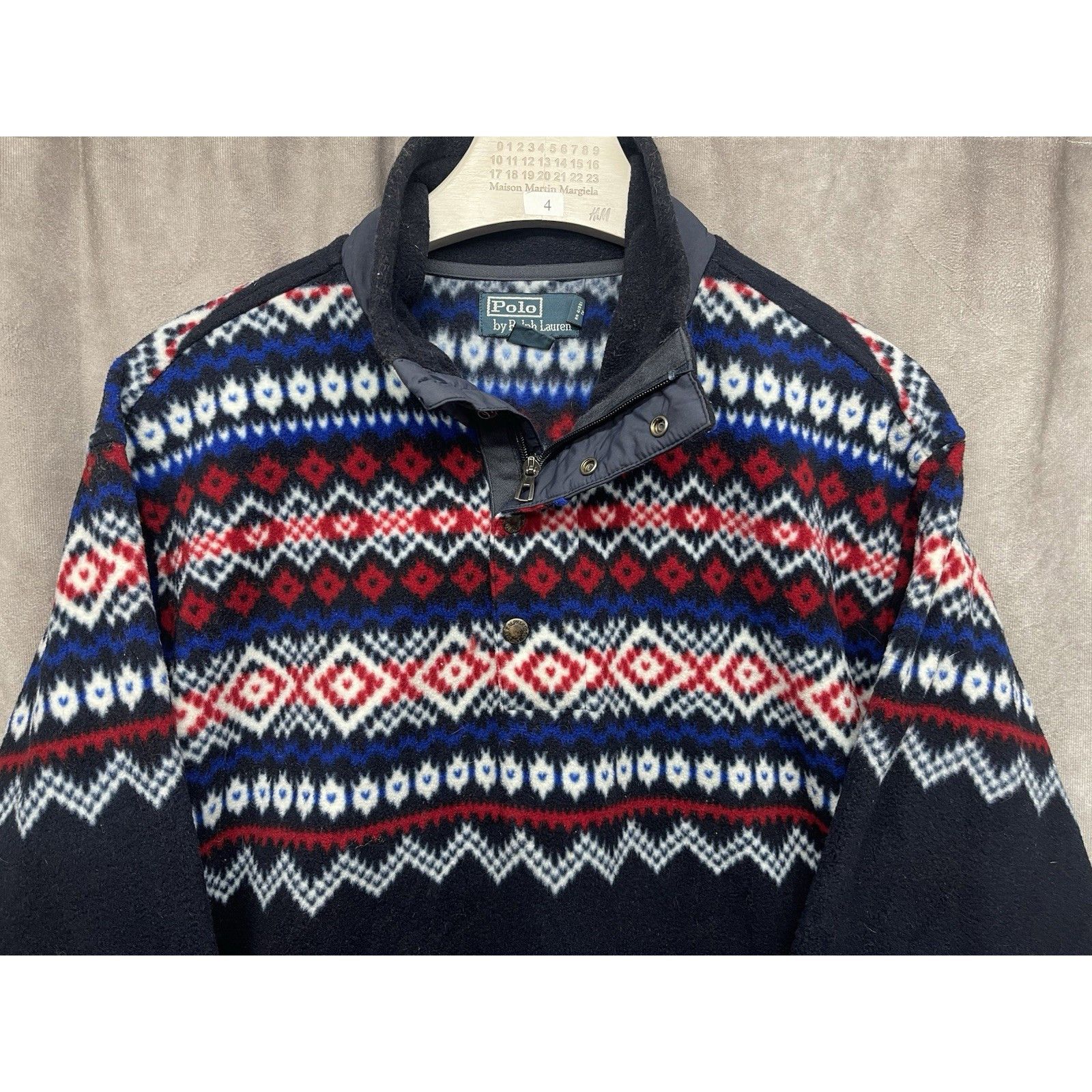 Polo Ralph Lauren VTG POLO RALPH LAUREN NAVY FAIR ISLE FLEECE 1/4 SNAP PULLOVE Size US L / EU 52-54 / 3 - 3 Thumbnail