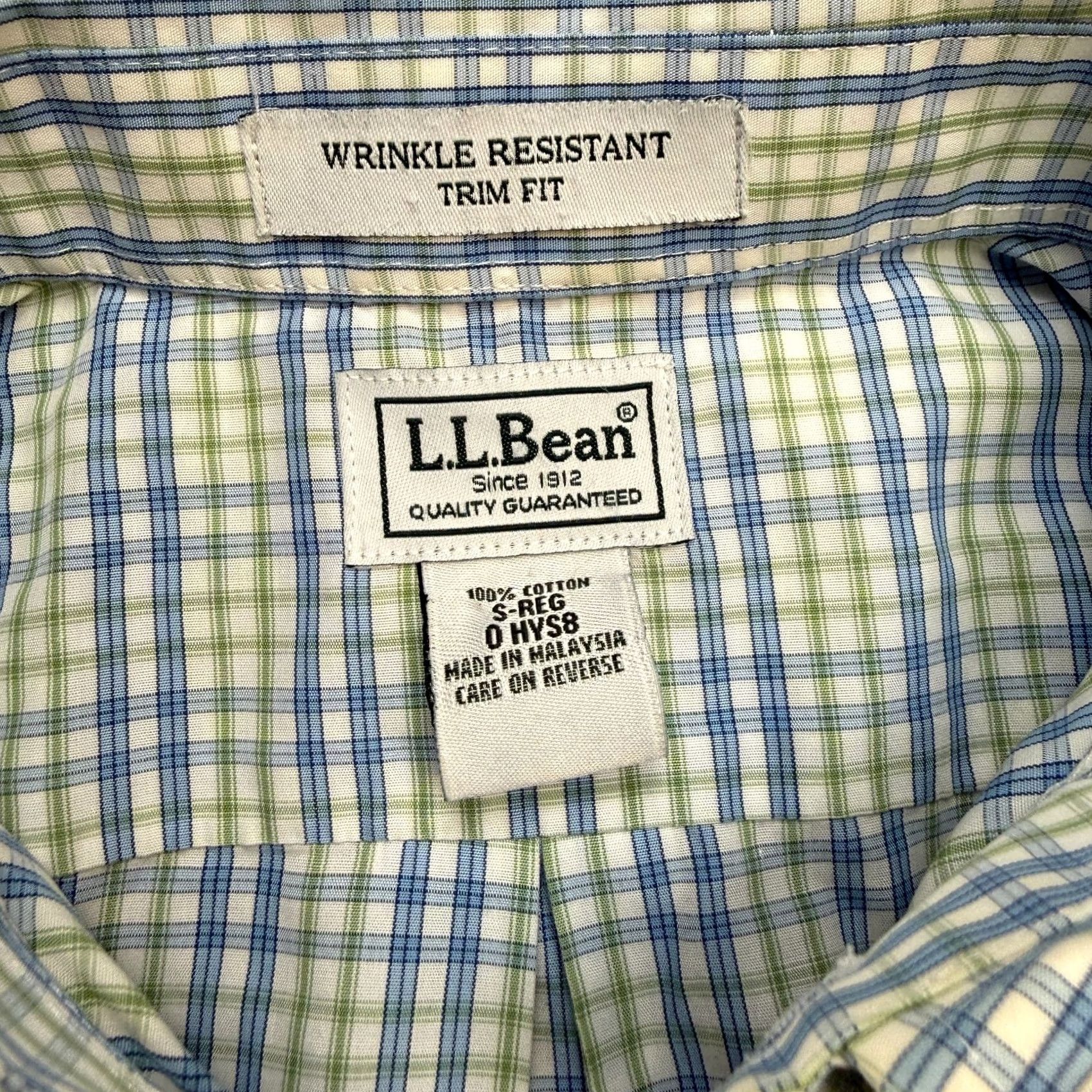 Vintage L.L. Bean Shirt Mens Small Blue Green Plaid Wrinkle Resistant Button-Up Collared Short Sleeve Size US S / EU 44-46 / 1 - 4 Thumbnail