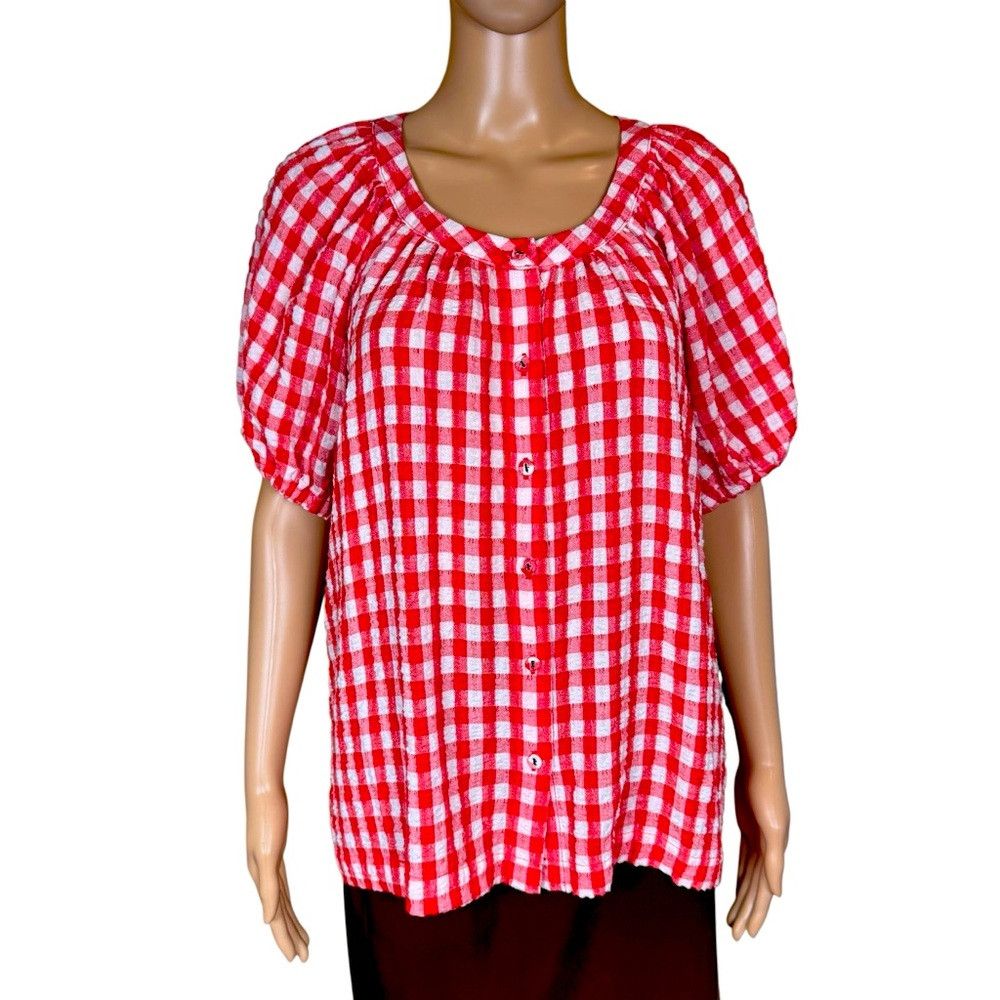 Other NWT New Jane and Delancey Textured Rayon Red Plaid Short Sl Size M / US 6-8 / IT 42-44 - 1 Thumbnail