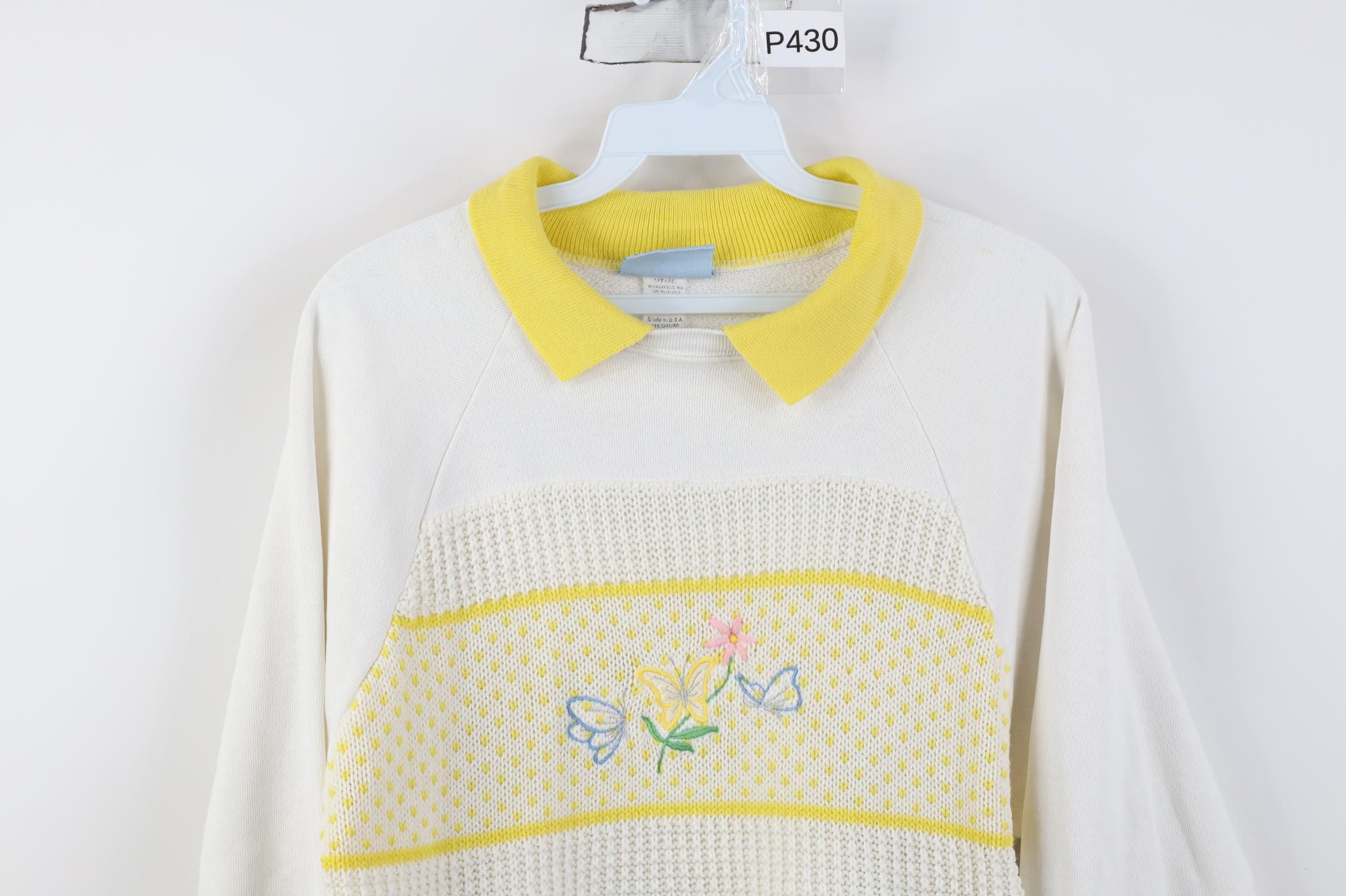 Vintage Vintage 90s Streetwear Butterfly Flower Collared Sweatshirt Size M / US 6-8 / IT 42-44 - 2 Thumbnail