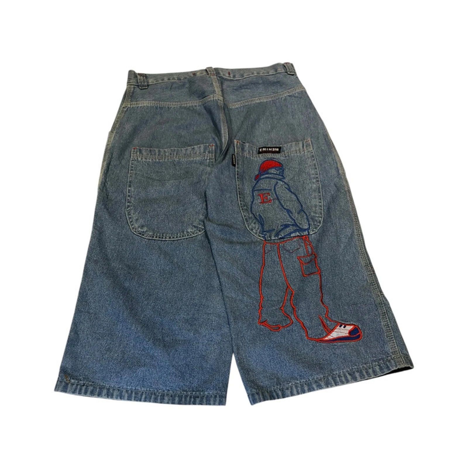 Faded Blue wash unique embroidered Eminem baggy jorts
