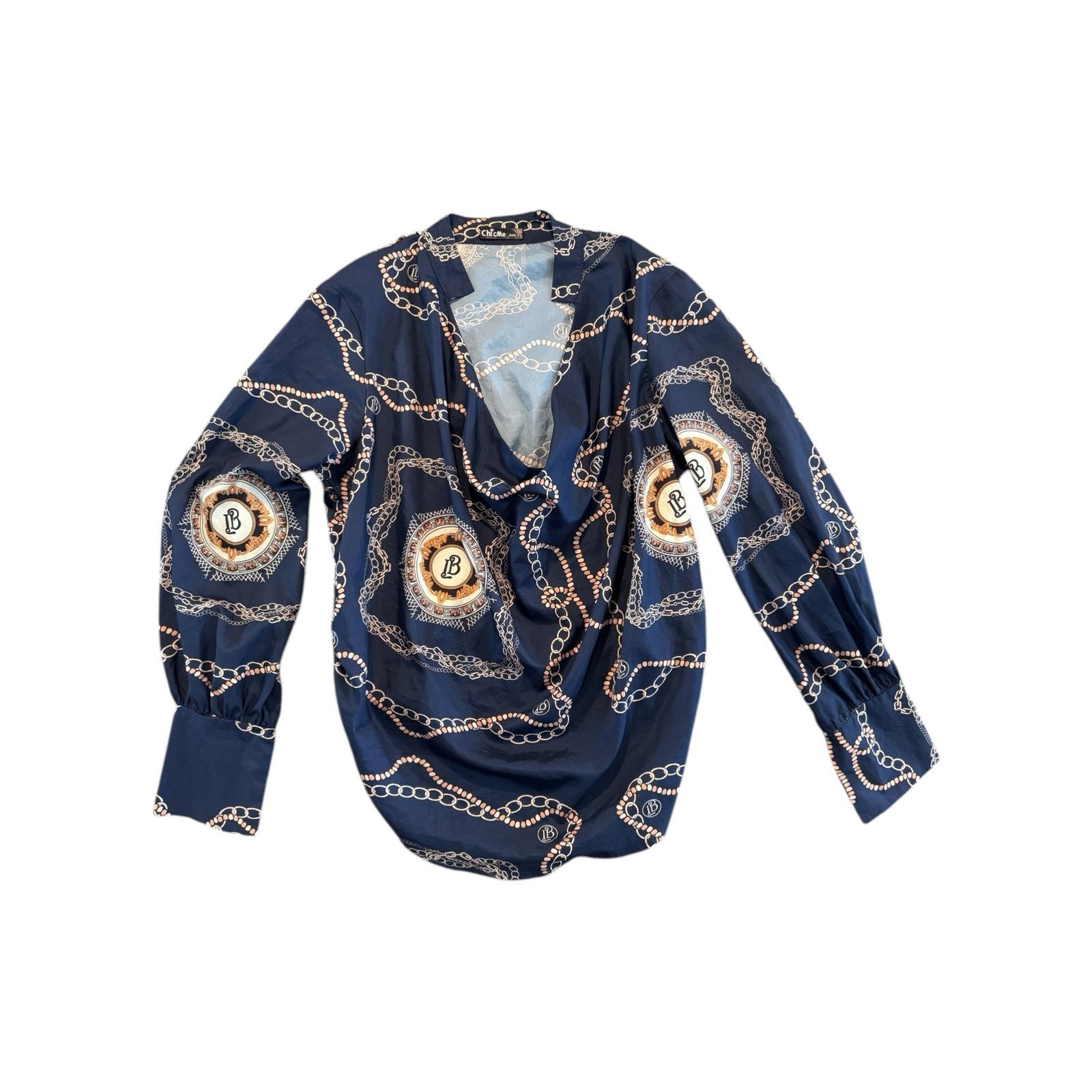 Other Womens Navy Chain Baroque Print Cowl Neck Long Sleeve Top L Size L / US 10 / IT 46 - 3 Thumbnail