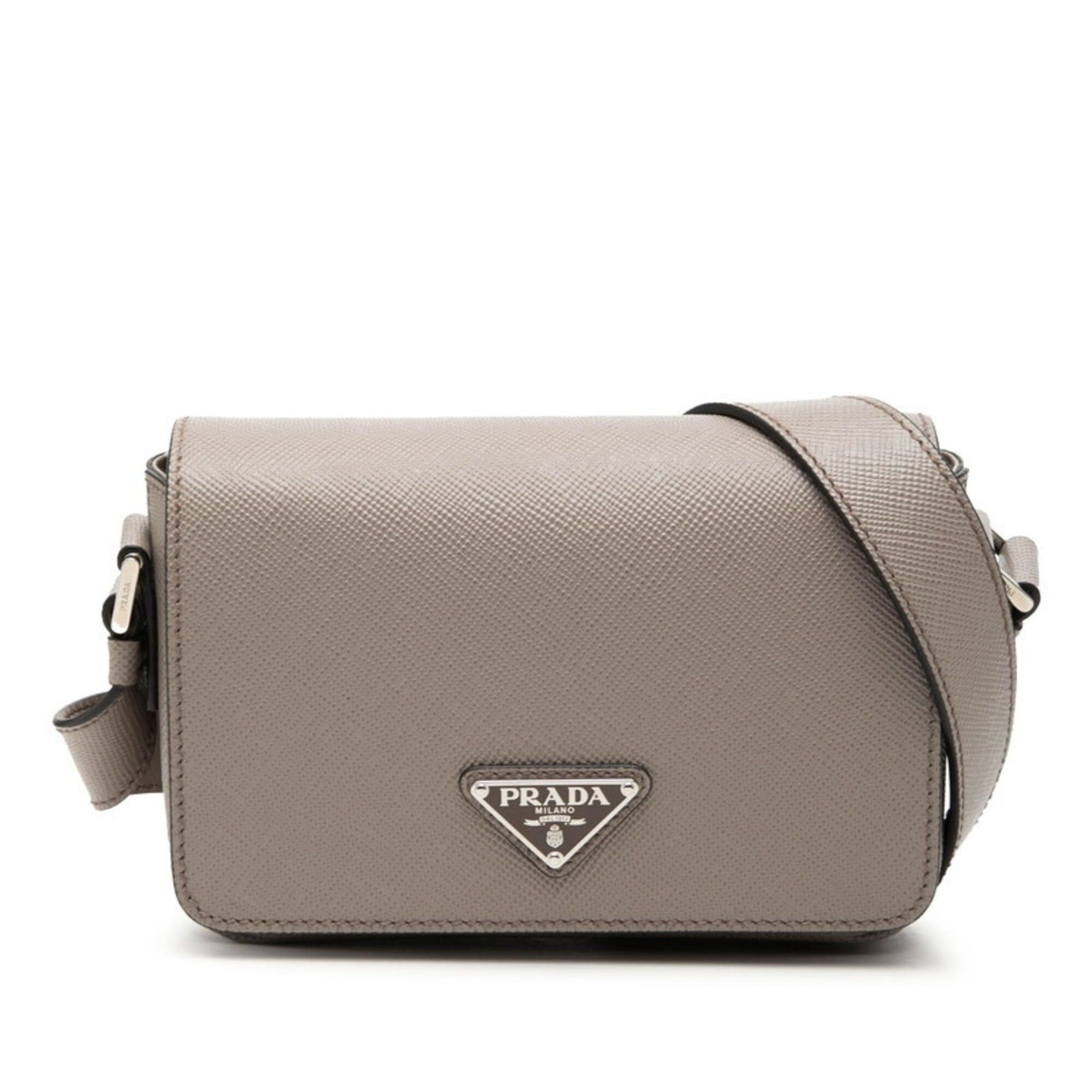 Prada Prada Triangle Logo Shoulder Bag Crossbody 2VD065 Greige Saffiano Leather Women's PRADA Size ONE SIZE - 1 Thumbnail