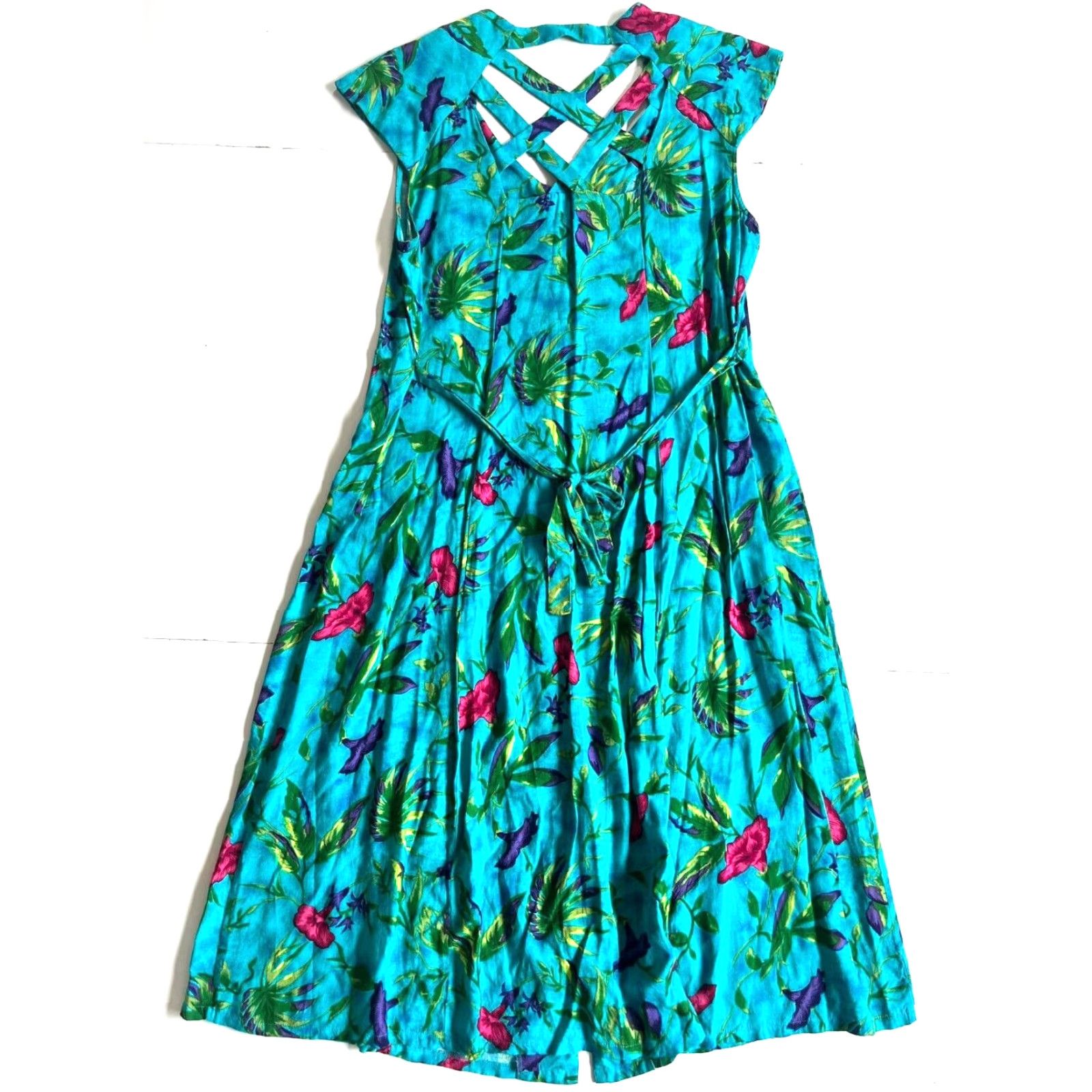 Vintage VINTAGE Donna Ricco Maxi Dress Cap Sleeve Floral Button Shirt Dress Blue 18 Size XXL / US 16-18 / IT 52-54 - 2 Thumbnail