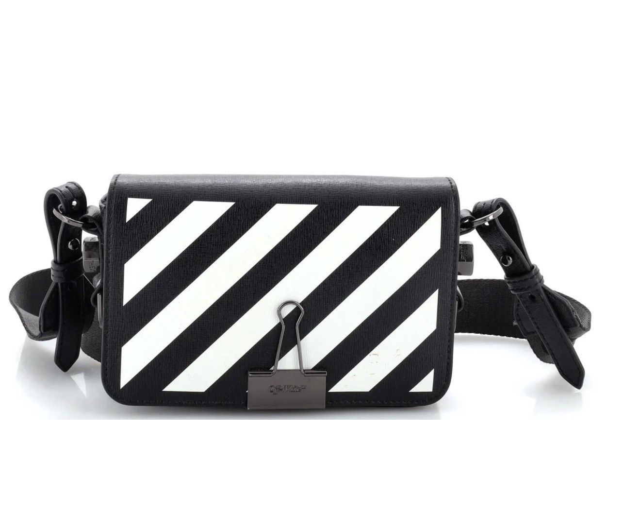 Off-White Binder Clip Flap Bag Striped Leather Cross Body Bag Size ONE SIZE - 1 Thumbnail