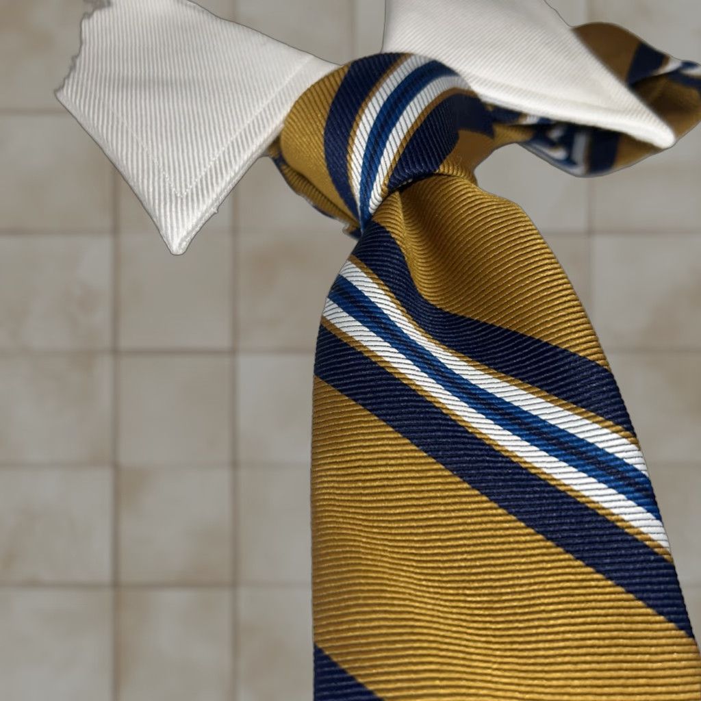Vintage VINTAGE Cornell Tie Repp Striped Mustard Blue White Men Tie Collegiate Prep Size ONE SIZE - 1 Thumbnail