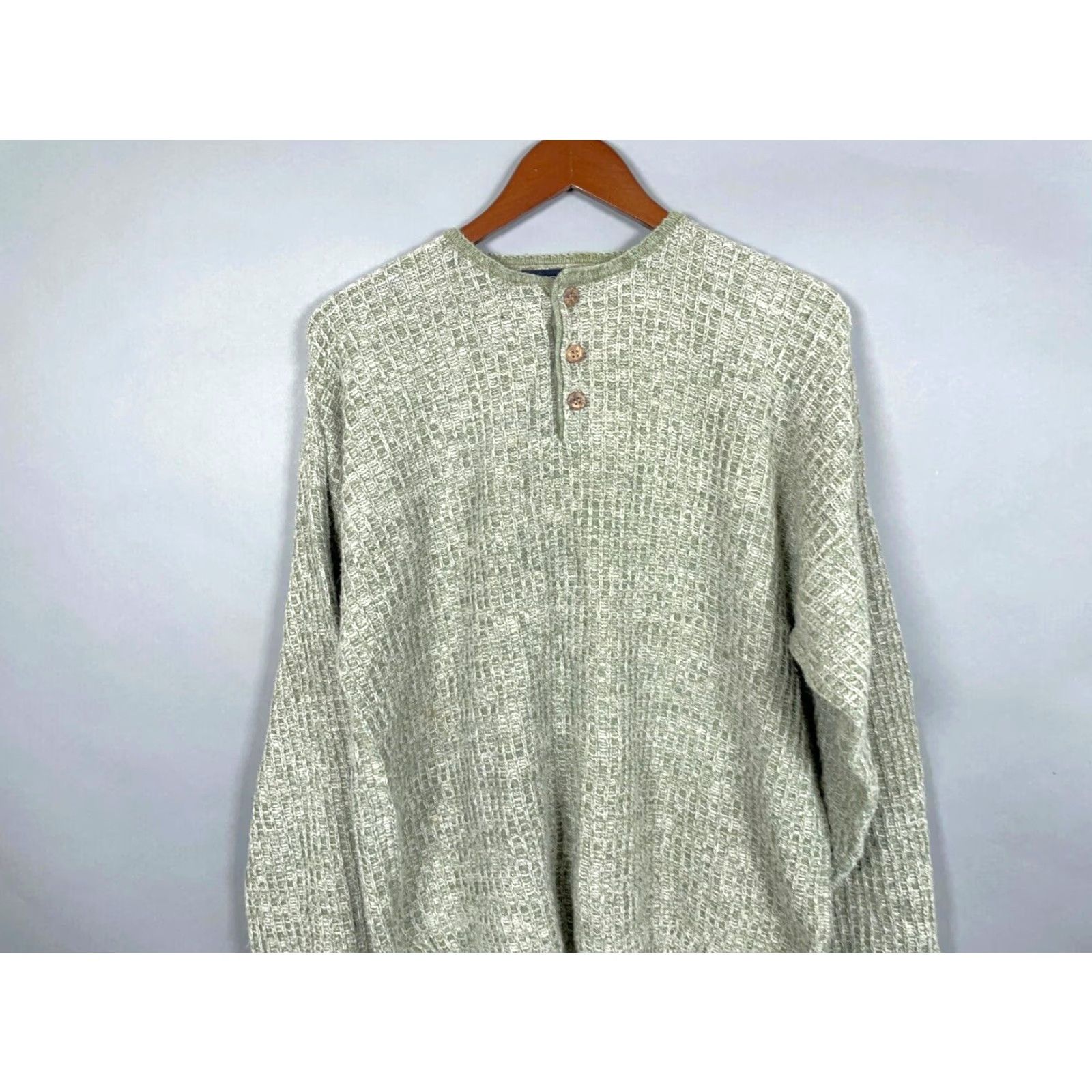 Vintage VINTAGE L'Homme Henley Sweater Shirt Adult Medium Khaki Green Chunky Knit Size US M / EU 48-50 / 2 - 2 Thumbnail