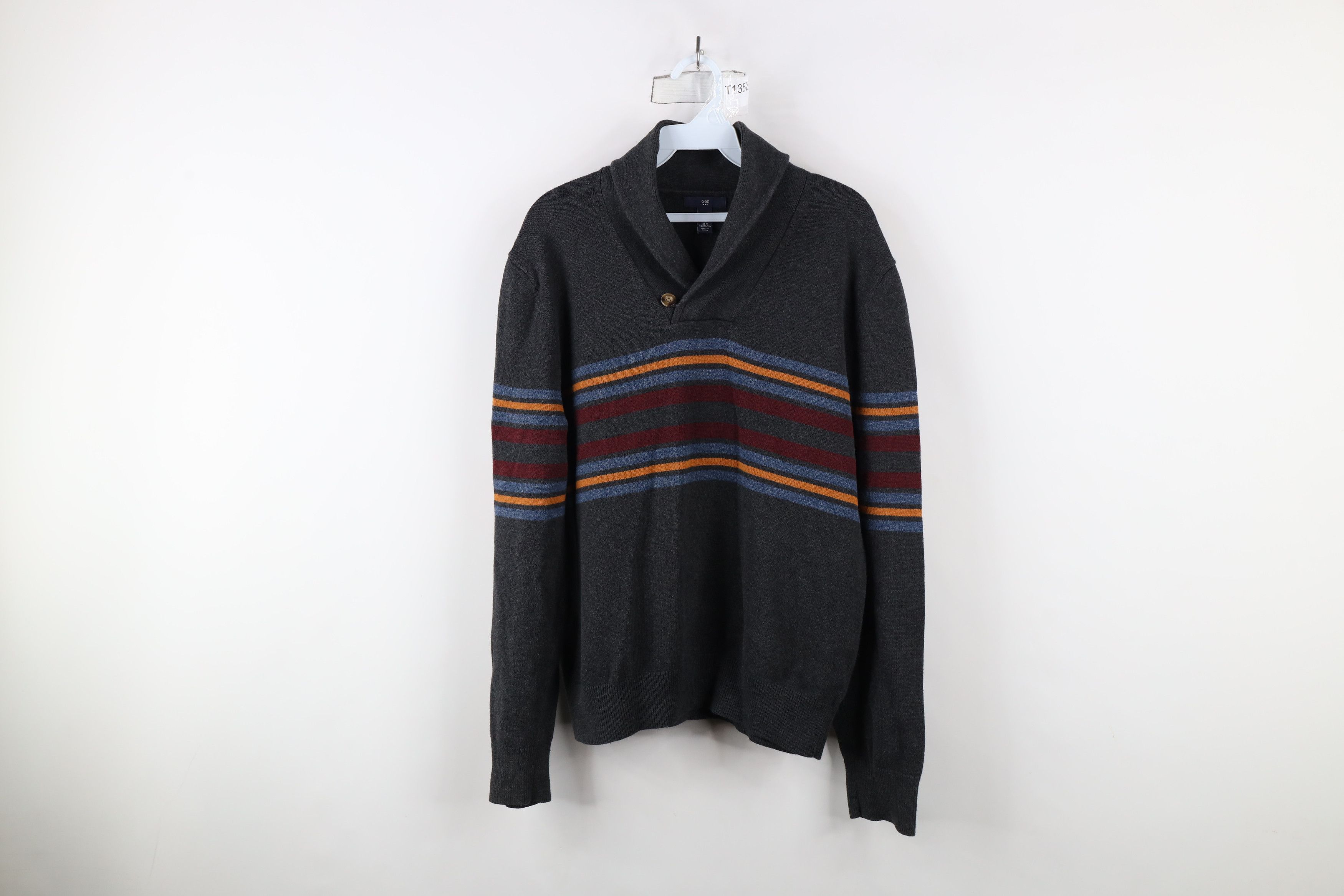 Vintage Y2K Gap Rainbow Striped Shawl Collar Knit Sweater