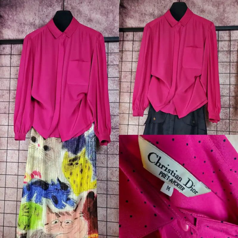 Dior Dior Pink Silk Dot Long Sleeve Blouse 0089 Size M / US 6-8 / IT 42-44 - 1 Thumbnail