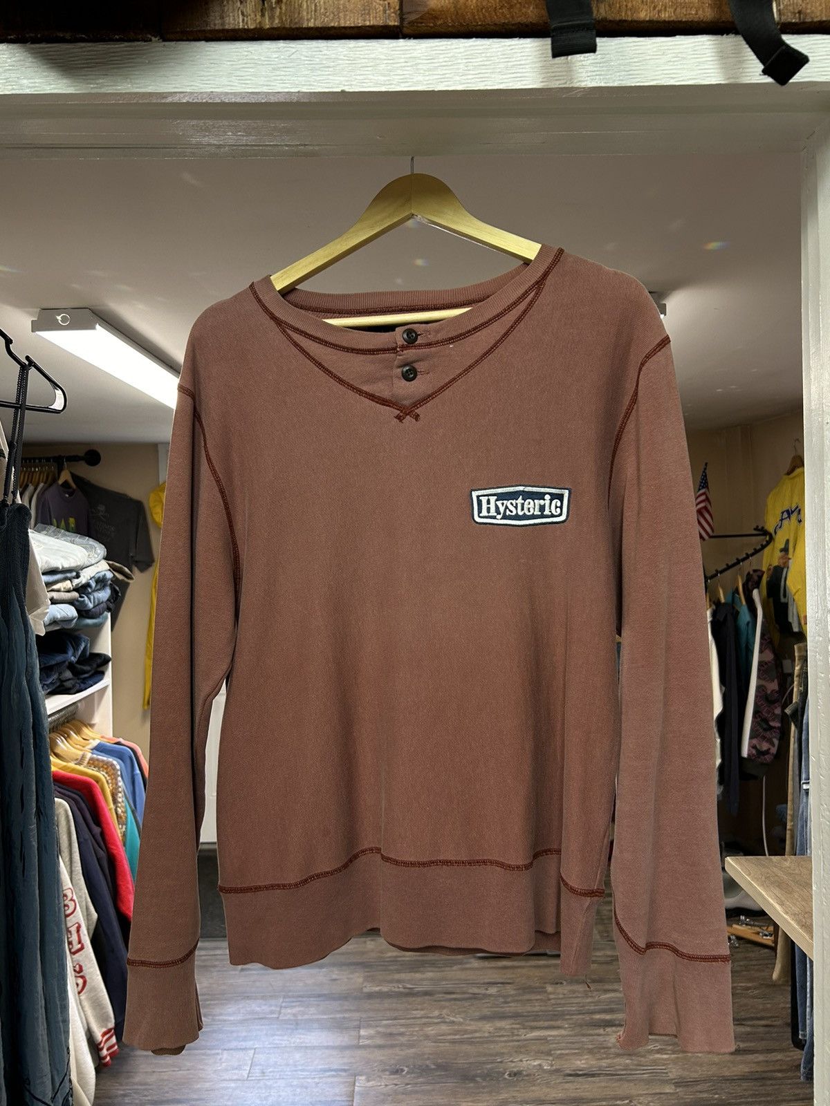 image of Hysteric Glamour Button Crewneck in Light Maroon, Men's (Size Medium)