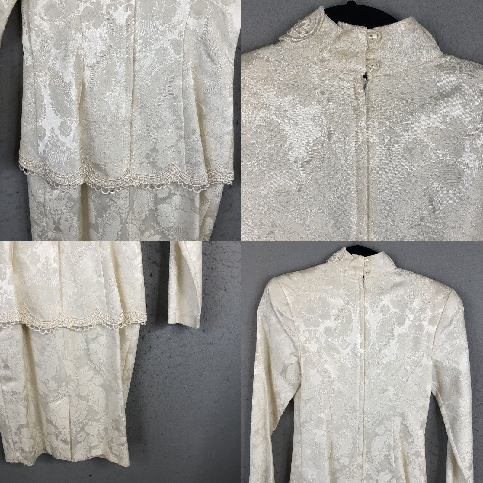 Vintage VINTAGE Scott McClintock Dress Womens 4 Cream Victorian Romantic Formal Dress Knee Length Ivory Damask Pencil Dress 80s Wedding Mens Womens Girls? Size S / US 4 / IT 40 - 10 Thumbnail