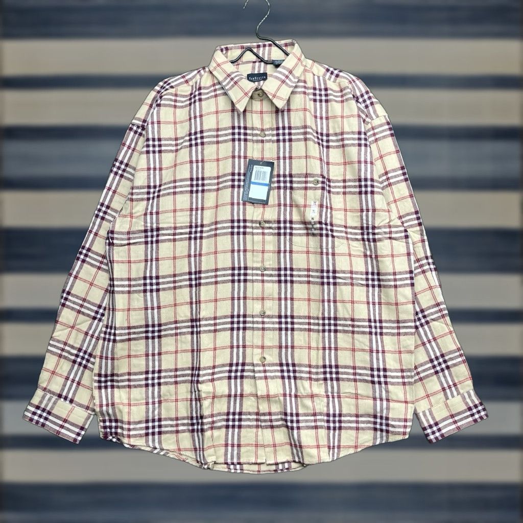 Van Heusen Van Heusen Shirt XL Plaid Flannel Button Up Casual NWT Beige Preppy Work Mens Size US XL / EU 56 / 4 - 1 Thumbnail