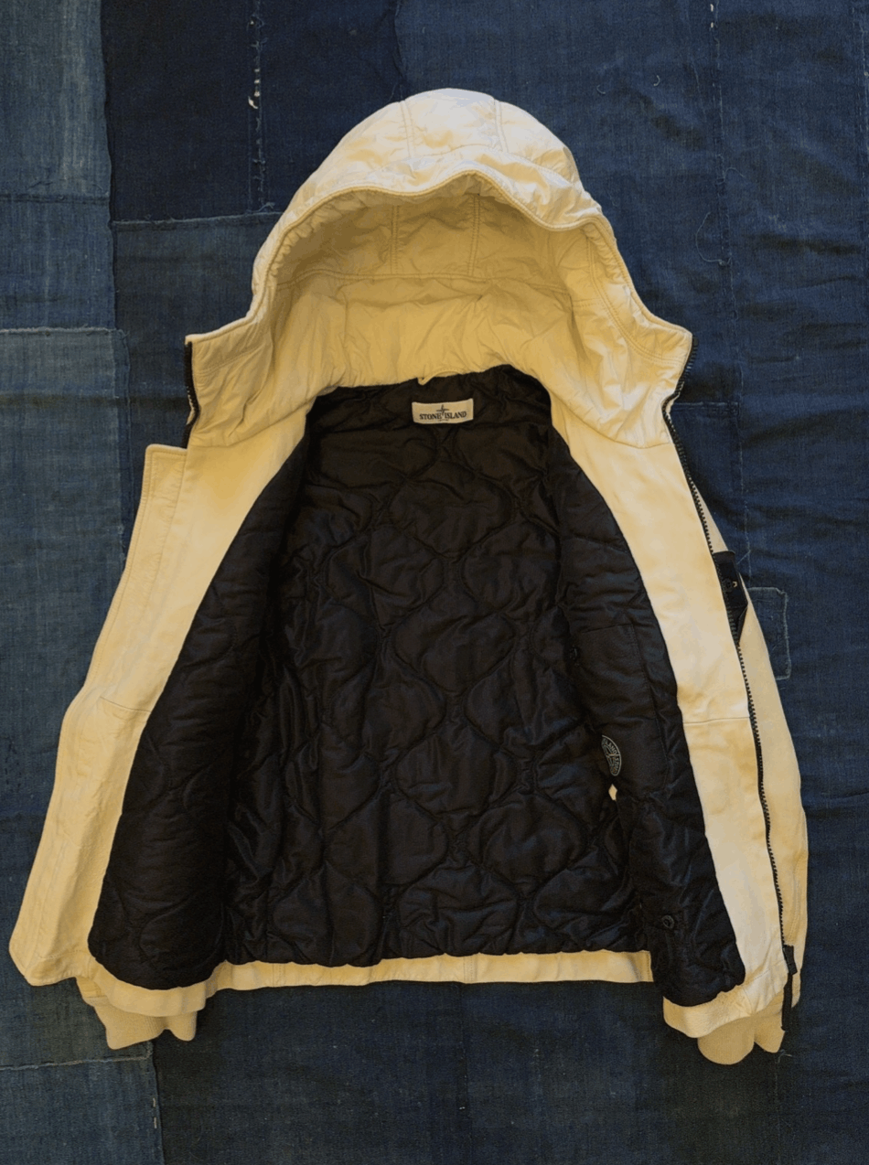 Stone Island Stone Island White Leather Hooded Jacket Size US L / EU 52-54 / 3 - 6 Thumbnail