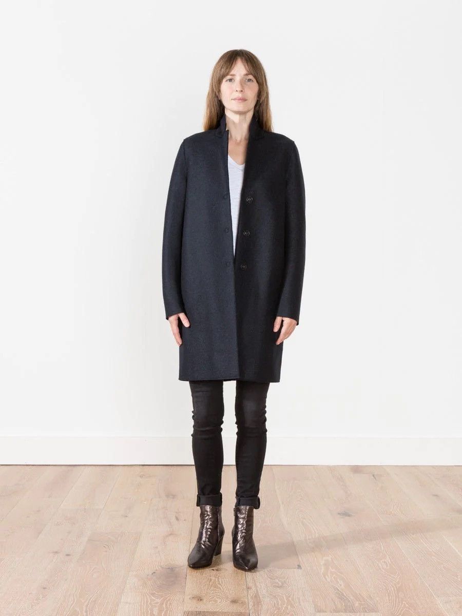 image of Archival Clothing Harris Wharf London Wool Cacoon Coat in Dark Blue, Women's (Size Small)