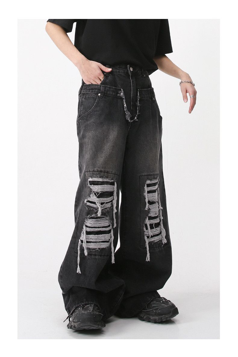 Japanese Brand Double waist ripped patchwork Baggy jean Size US 30 / EU 46 - 3 Thumbnail