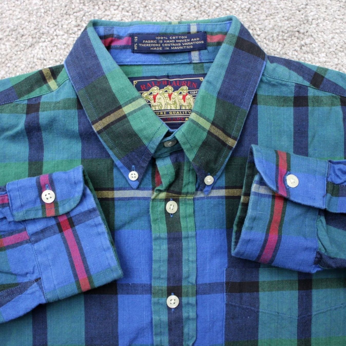 Ralph Lauren VINTAGE Ralph Lauren Chaps Shirt Mens Large Blue/Green L/S Button Up Boy Scout Tag Size US L / EU 52-54 / 3 - 2 Thumbnail