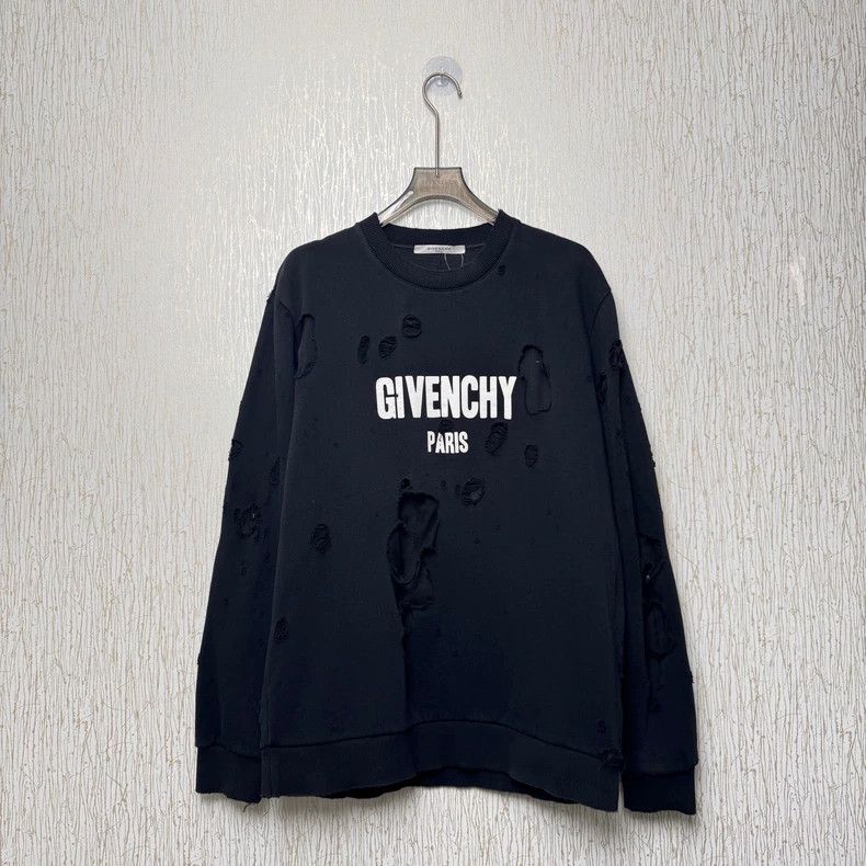 Givenchy Black Large Hole Letter Round Neck Sweatshirt 2505