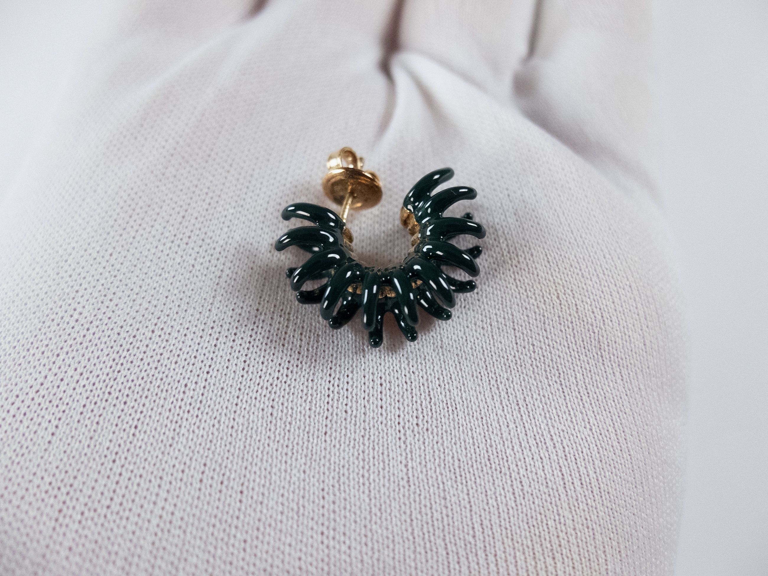 Bottega Veneta BOTTEGA VENETA Spine dark green enameled hoop earrings q Size ONE SIZE - 7 Thumbnail