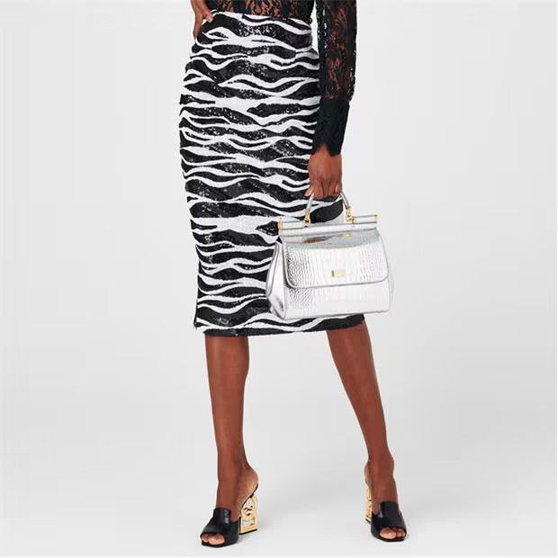 Dolce & Gabbana o1g2r1mq1024 Zebra Sequin Midi Skirts in Bianco & Nero Size 25" / US 0 / IT 36 - 3 Thumbnail