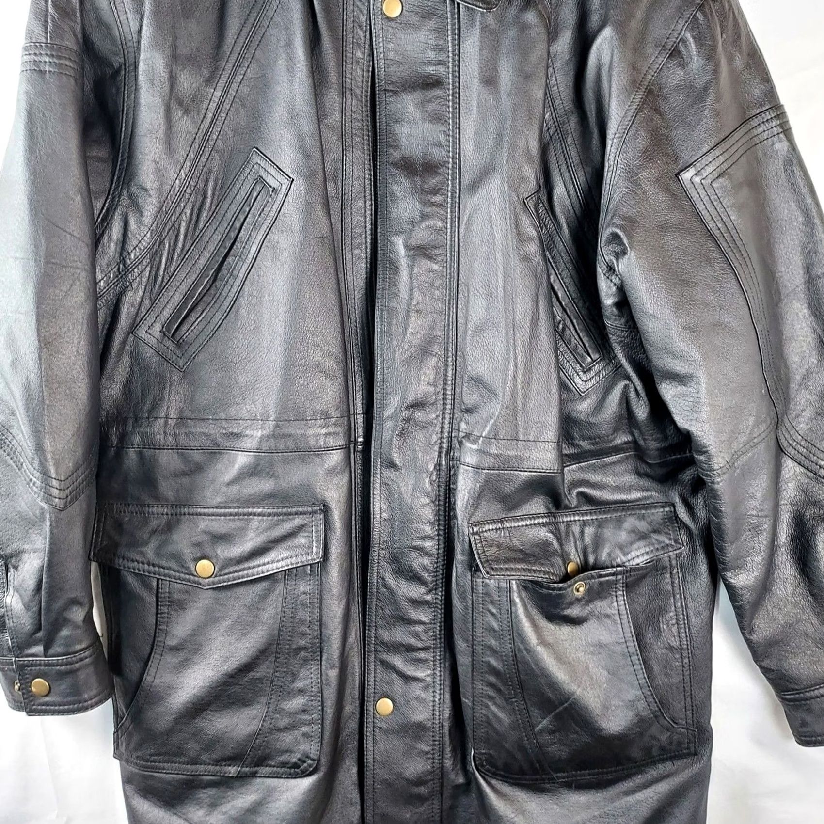 Vintage Duncan Row Genuine Leather Long Jacket Coat Mens Medium Black Pockets Size US M / EU 48-50 / 2 - 4 Thumbnail