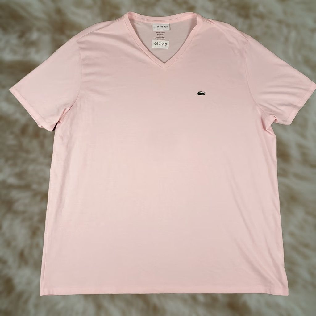 Lacoste Lacoste T-Shirt Mens 3XL Pink V-Neck Short Sleeve Casual Cotton Logo Shirt Ohrd? Size US XXL / EU 58 / 5 - 1 Thumbnail