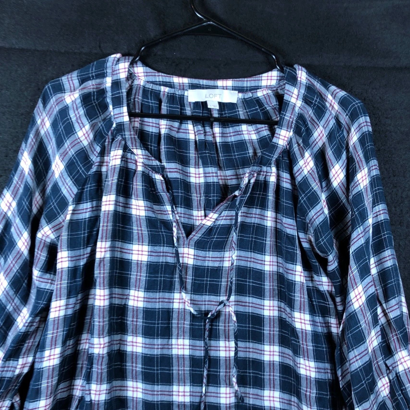 Ann Taylor Ann Taylor LOFT Womens Shirt Multi Plaid V Neck Long Sleeve Sheer Boxy Small Size S / US 4 / IT 40 - 2 Thumbnail