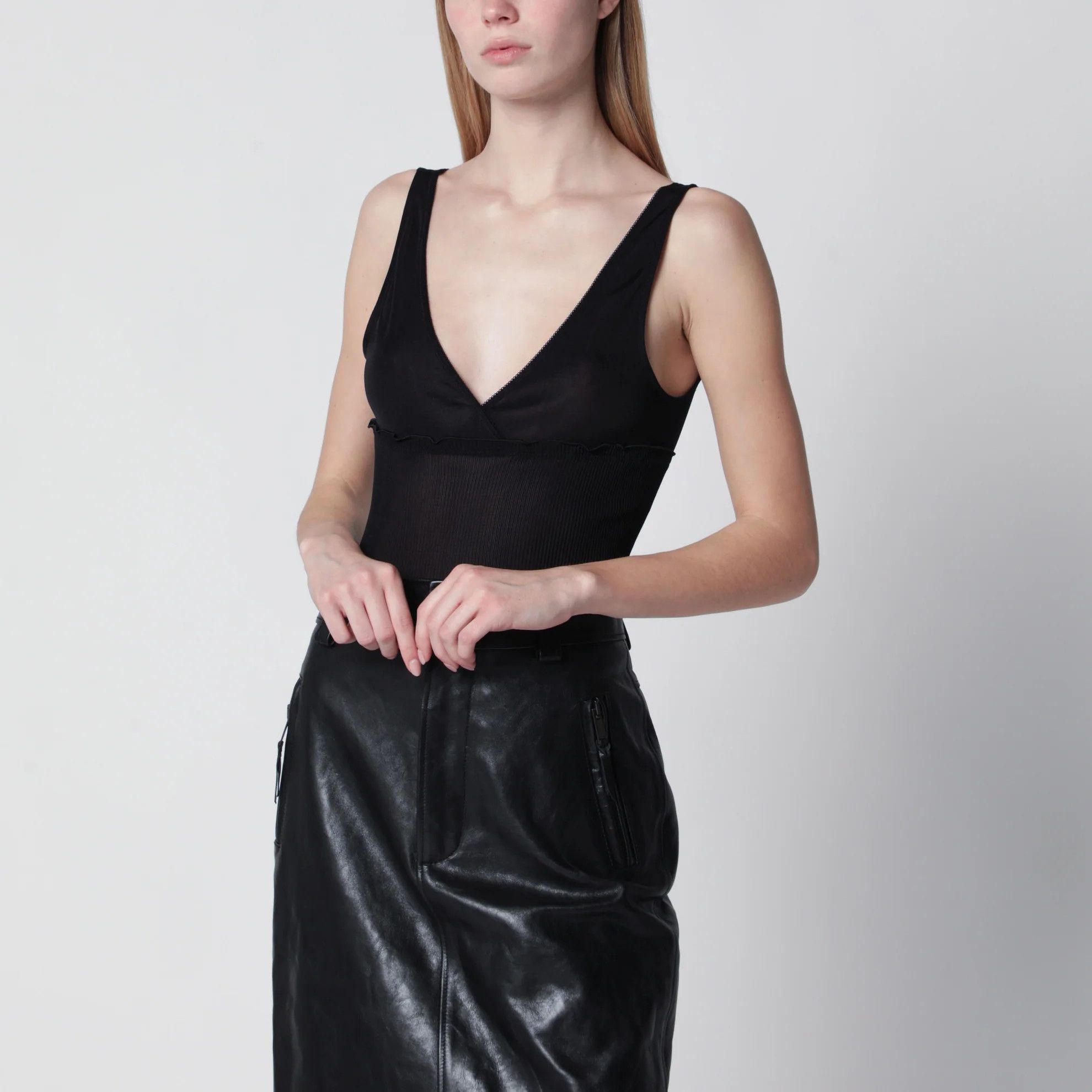 Saint Laurent Paris o1d2blof0526 Ribbed Silk Jersey Tank Top in Black Size L / US 10 / IT 46 - 1 Thumbnail
