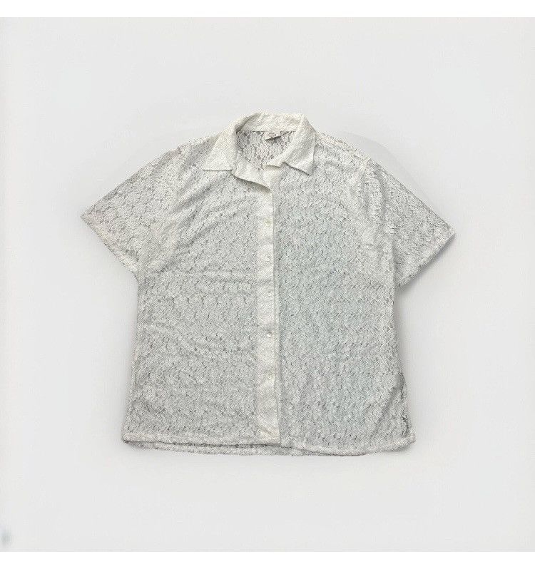 Handmade × Vintage Vintage shear Ivory Lace Polyester Button Shirt Size US XL / EU 56 / 4 - 1 Thumbnail