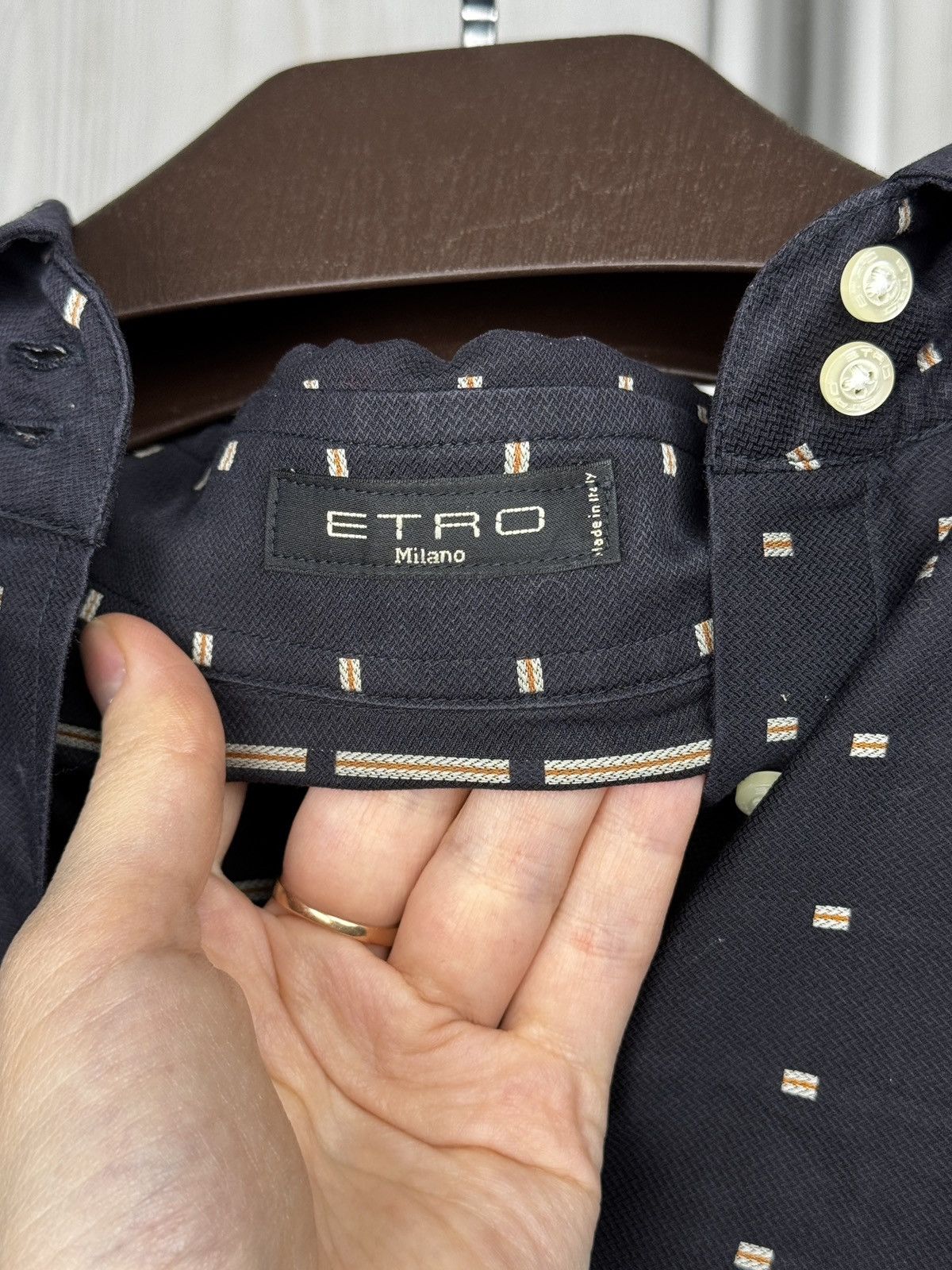 Etro ETRO navy blue patterned button up long sleeve cotton shirt Size XL / US 12-14 / IT 48-50 - 9 Thumbnail