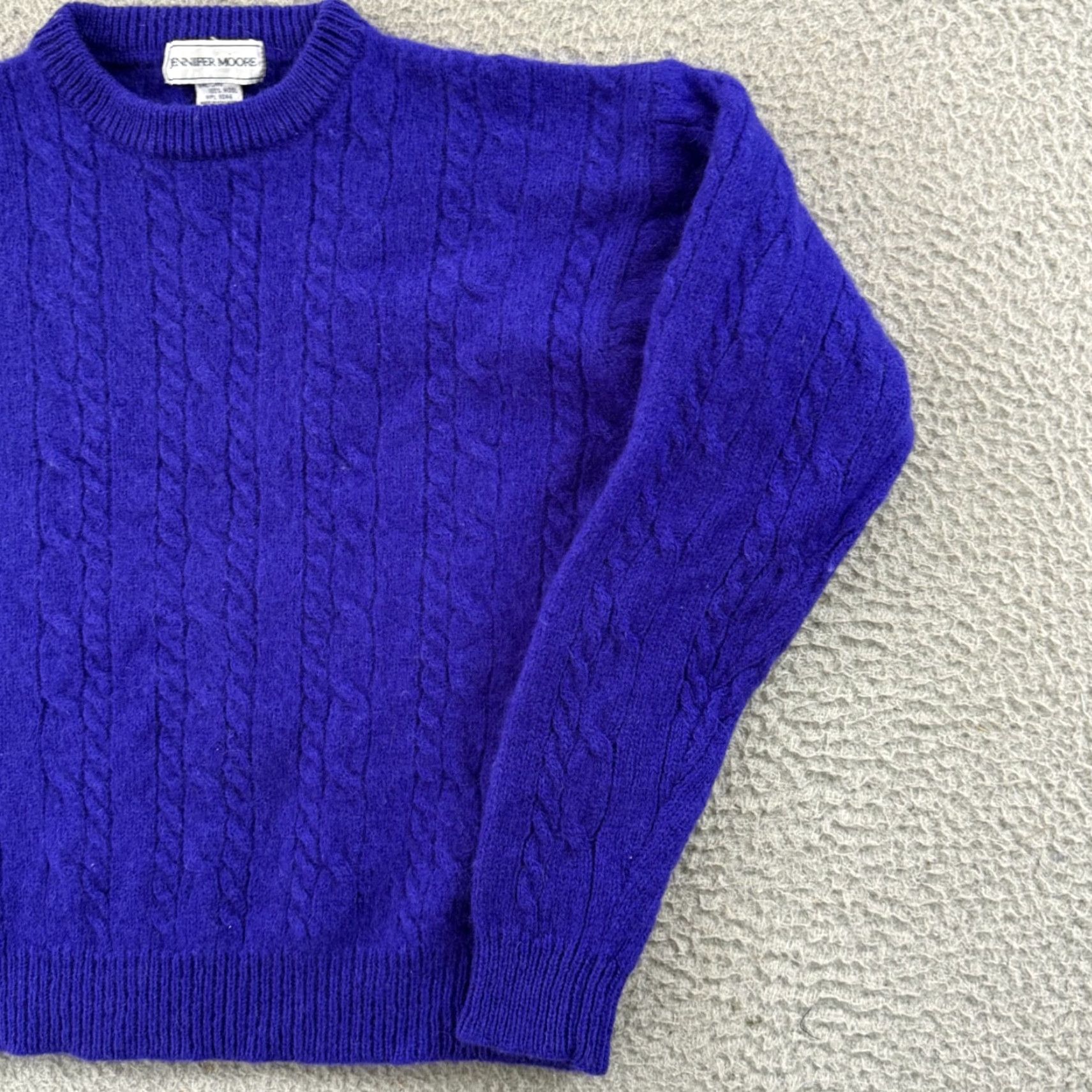 MooRER VINTAGE Jennifer Moore Sweater Women’s Small Purple Cable Knit 80s Wool Pullover Size S / US 4 / IT 40 - 5 Thumbnail