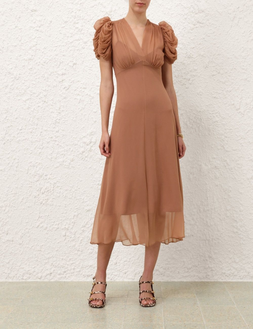 Zimmermann oc11z0825 Eden Gather Sleeve Midi Dress in Biscuit Size L / US 10 / IT 46 - 8 Thumbnail