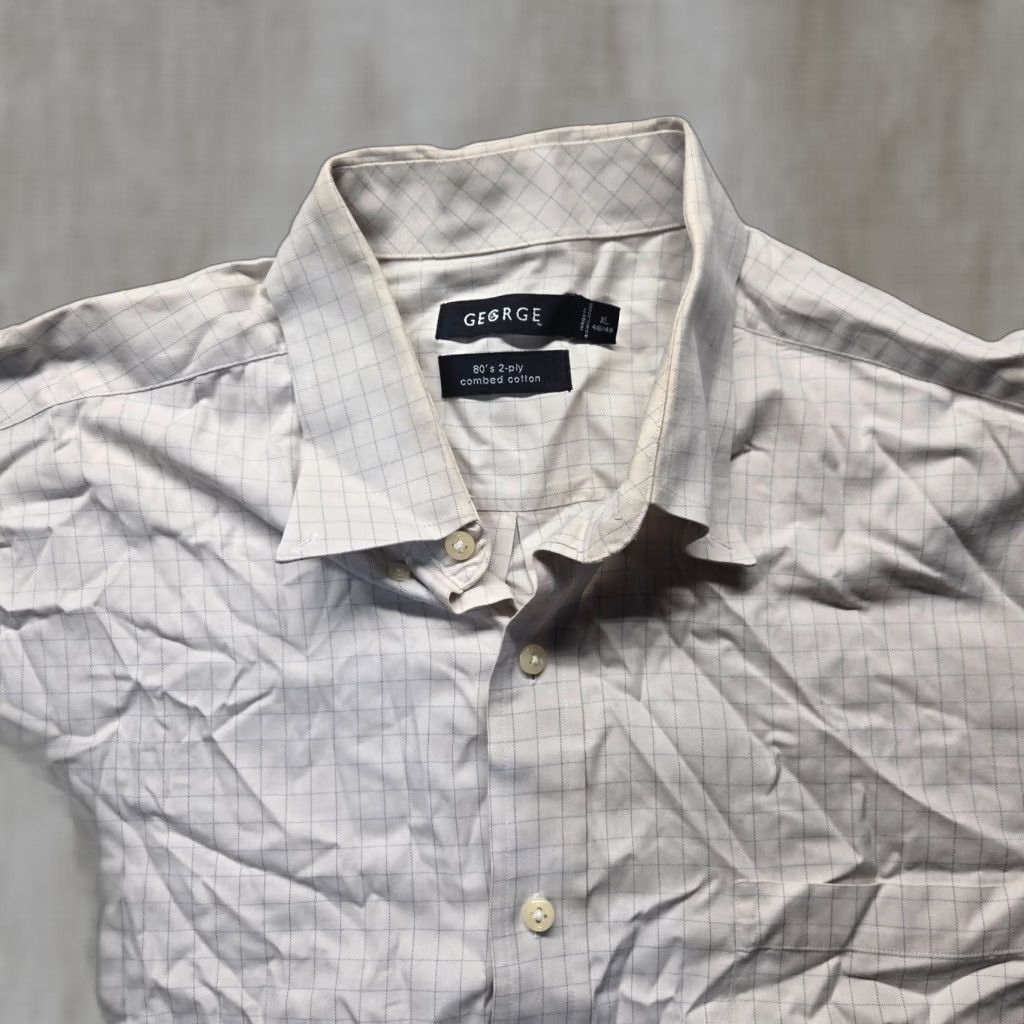 George GEORGE Shirt Button-Up Checkered White Long Sleeve Adult XL Men’s Size US XL / EU 56 / 4 - 1 Thumbnail
