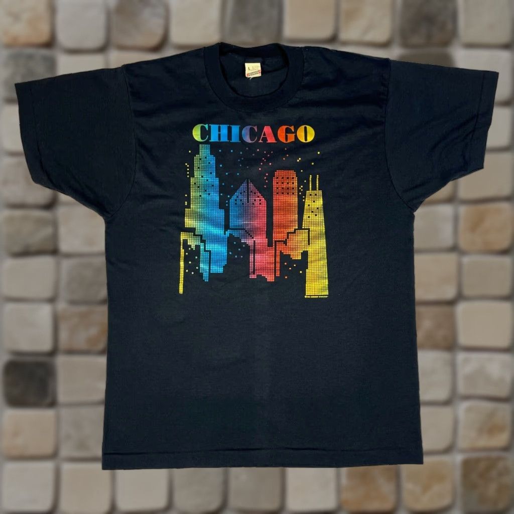 Vintage VINTAGE Screen Stars Chicago T-Shirt Unisex Adults 1988 Black Short Sleeve Crew Neck Large City USA Size US L / EU 52-54 / 3 - 1 Thumbnail